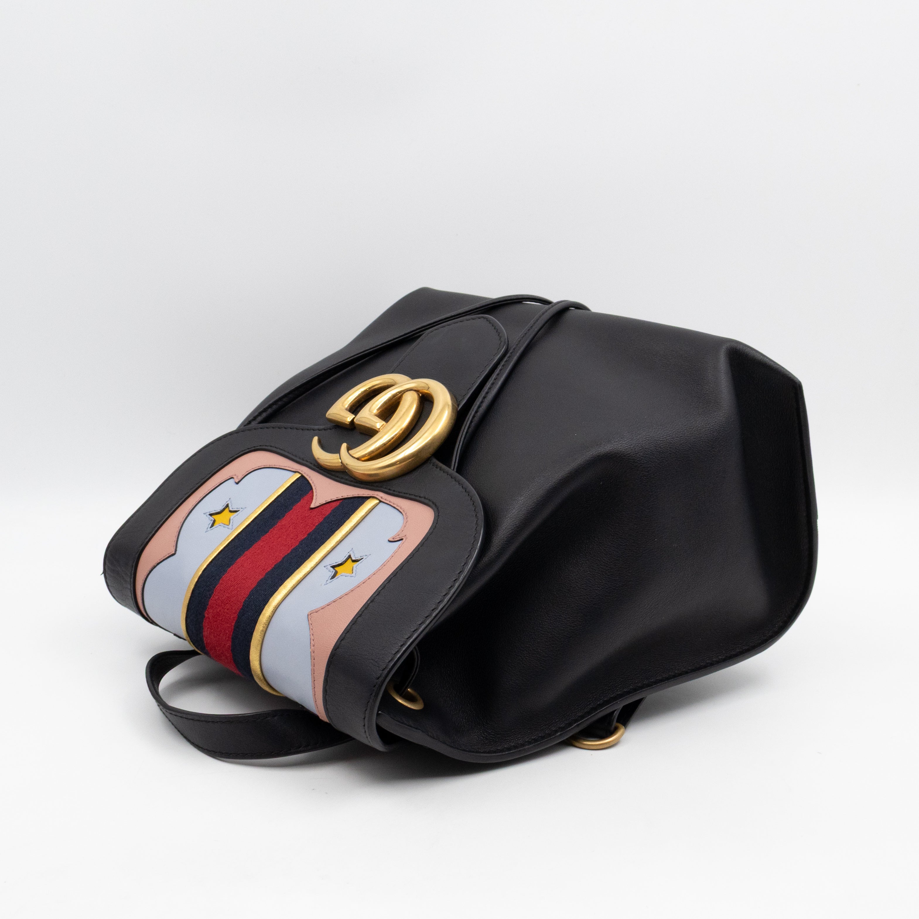GG Marmont Web Heart Backpack Black Leather