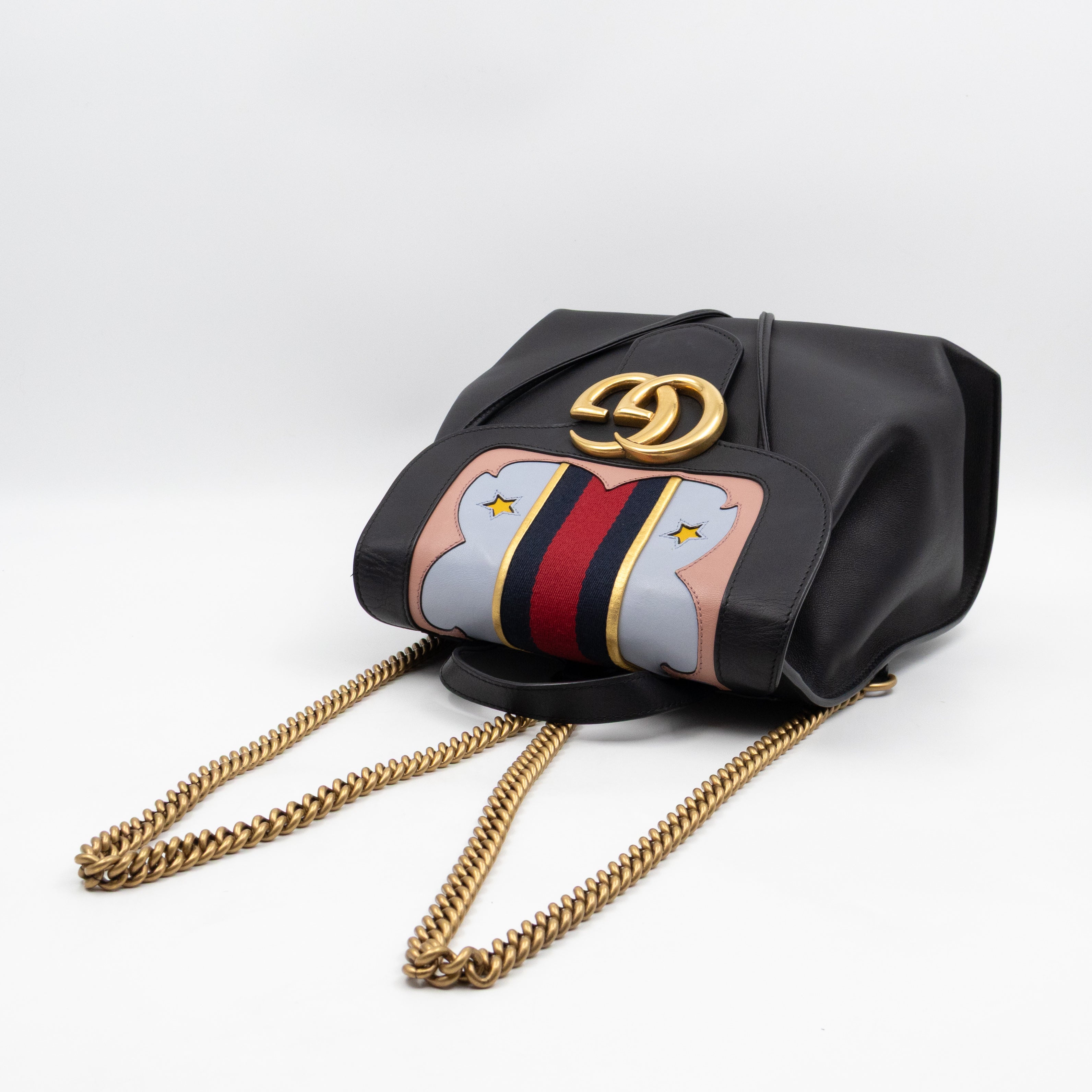 GG Marmont Web Heart Backpack Black Leather