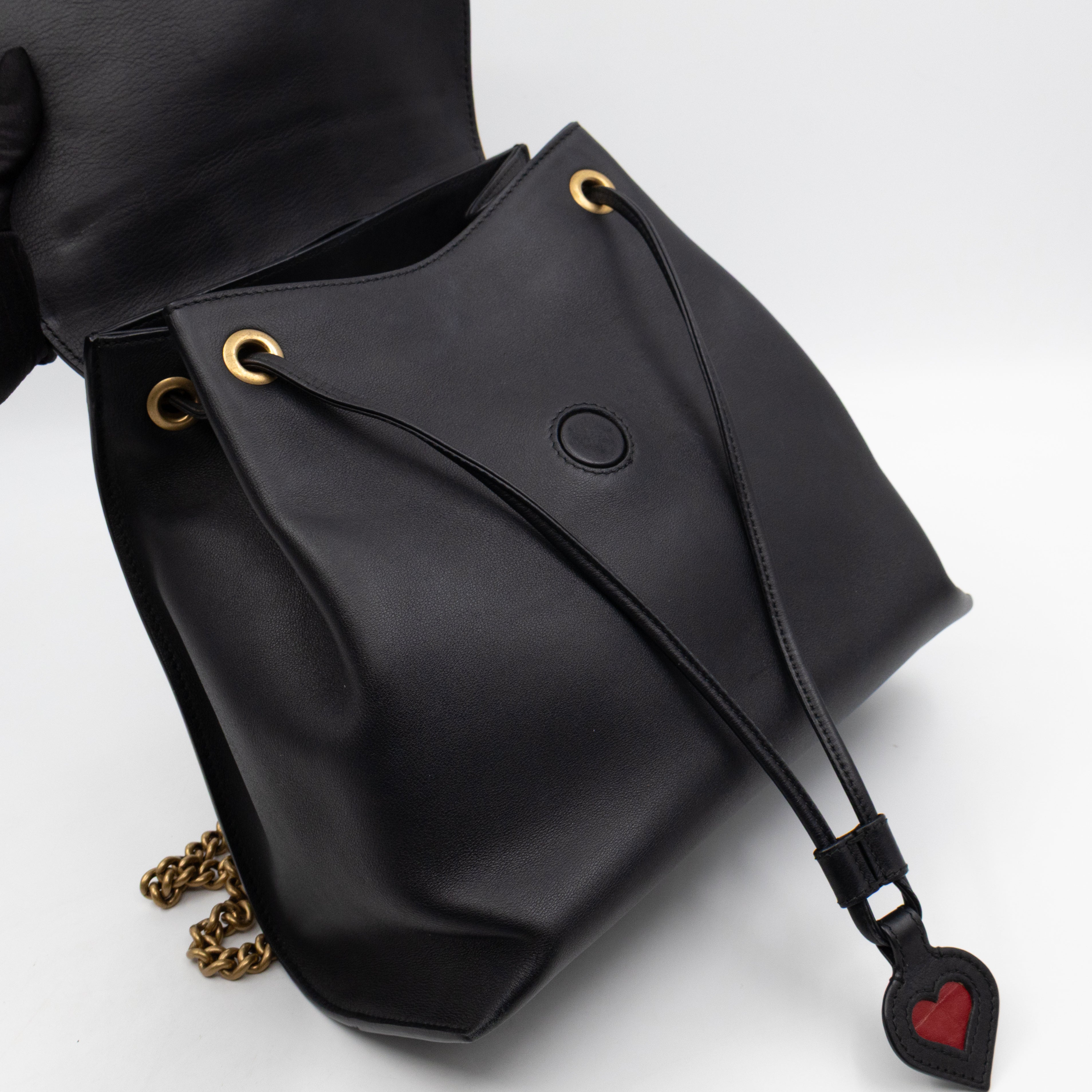 GG Marmont Web Heart Backpack Black Leather