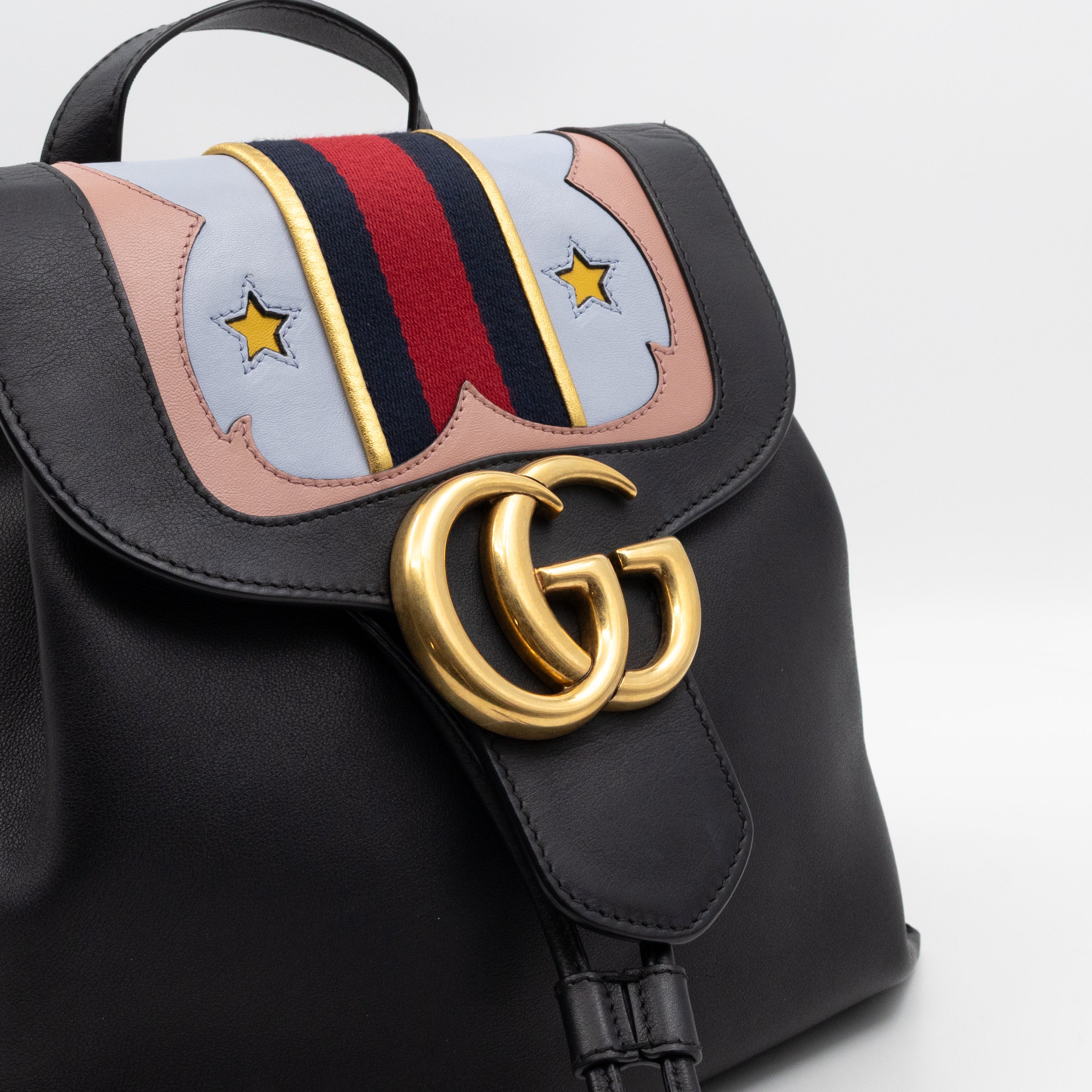 GG Marmont Web Heart Backpack Black Leather