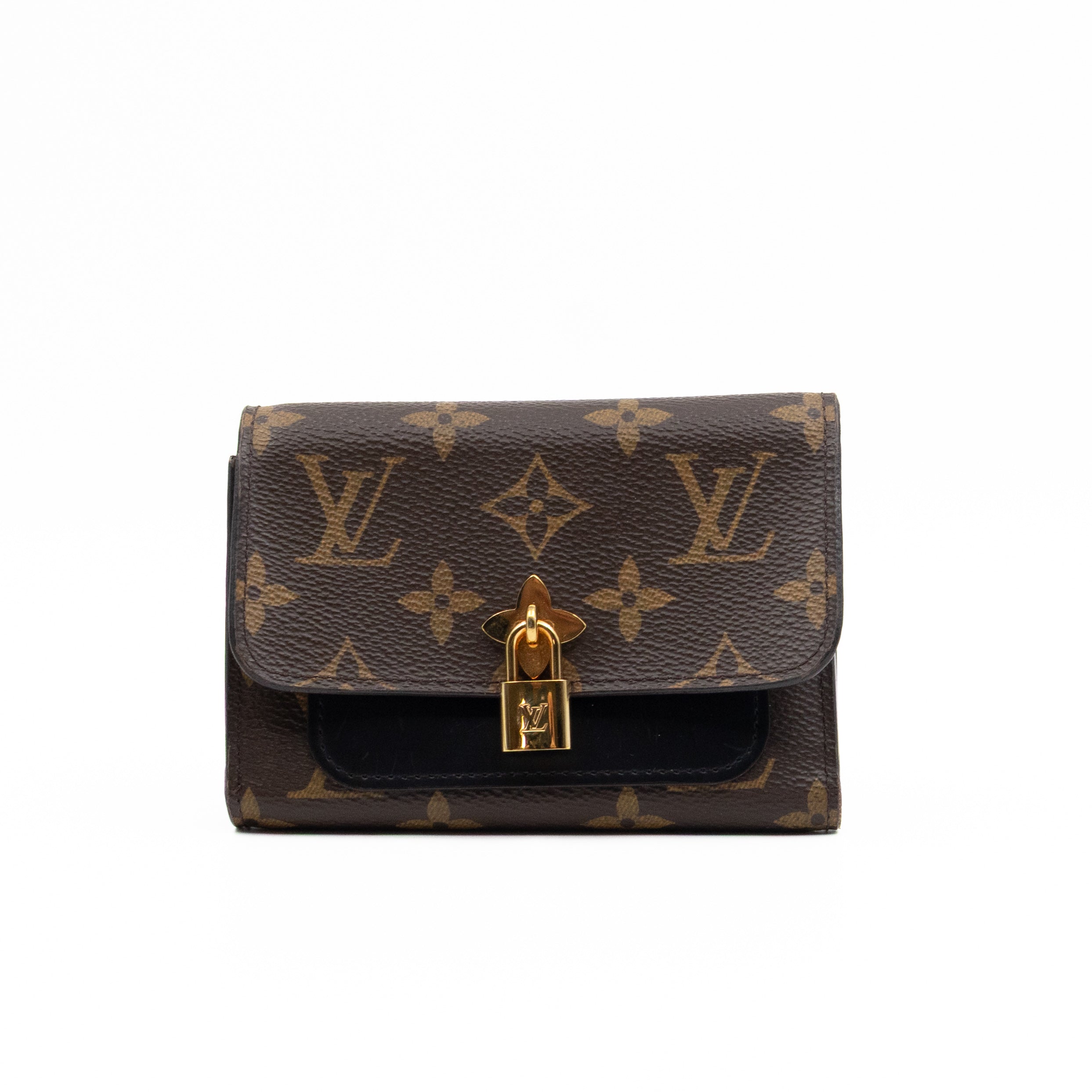 Flower Lock Compact Wallet Monogram Black