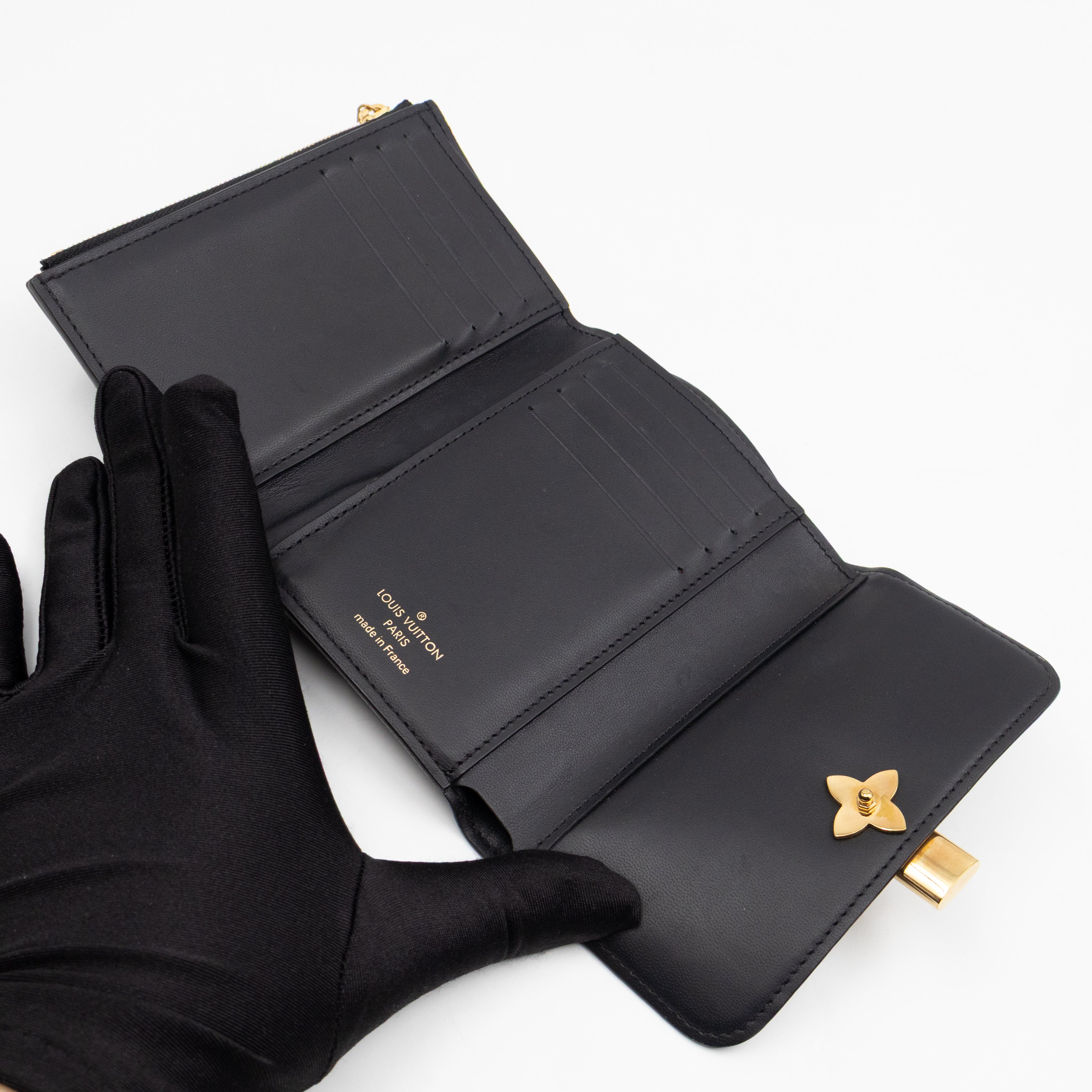 Flower Lock Compact Wallet Monogram Black