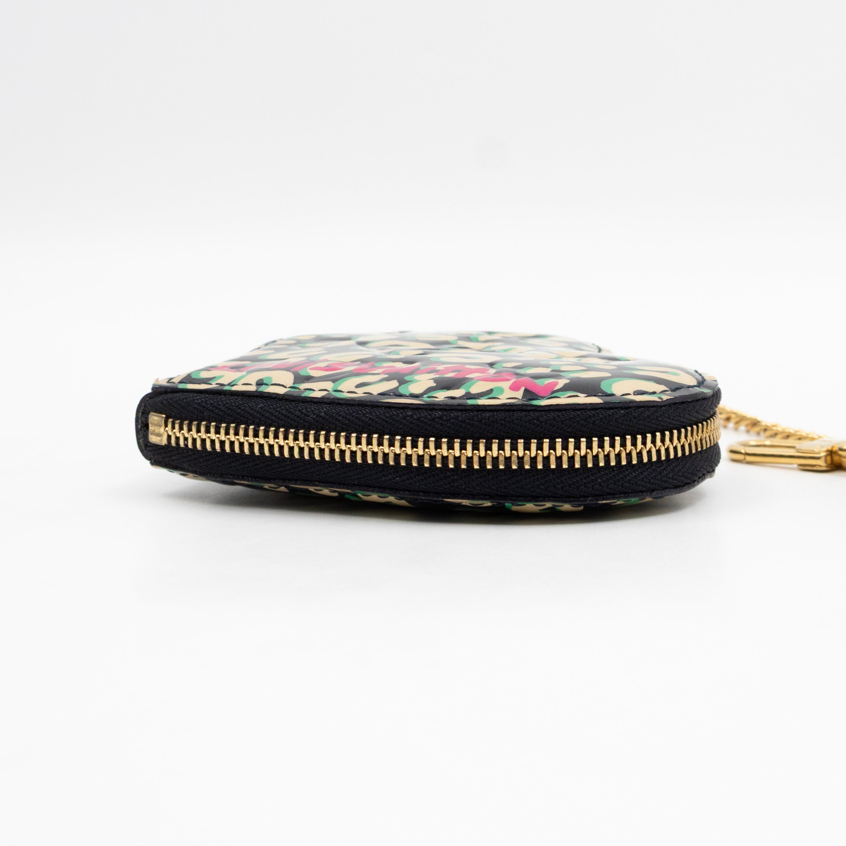Heart Coin Purse Black & Beige Leopard Vernis