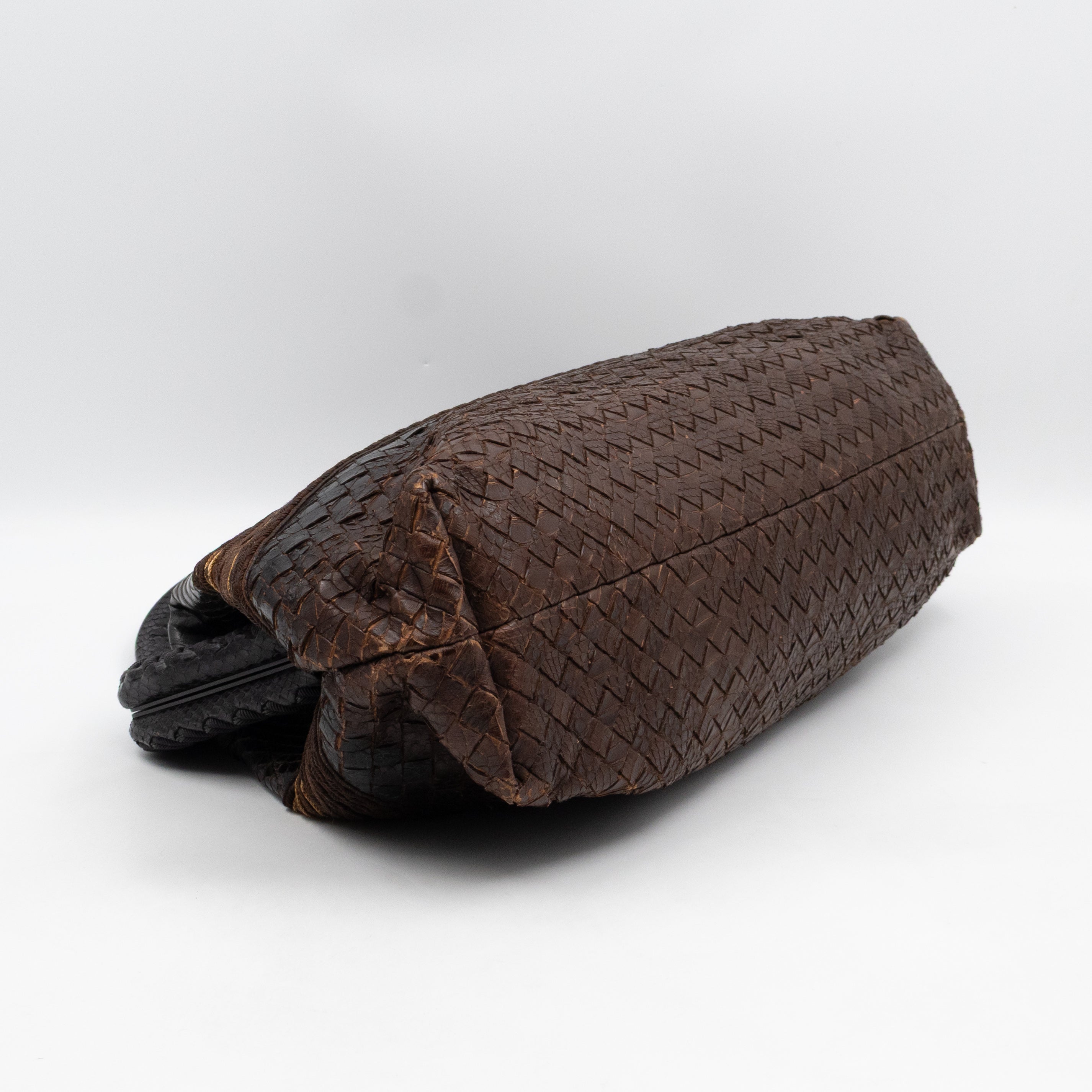 Top Handle Marron Intrecciato En Python Leather