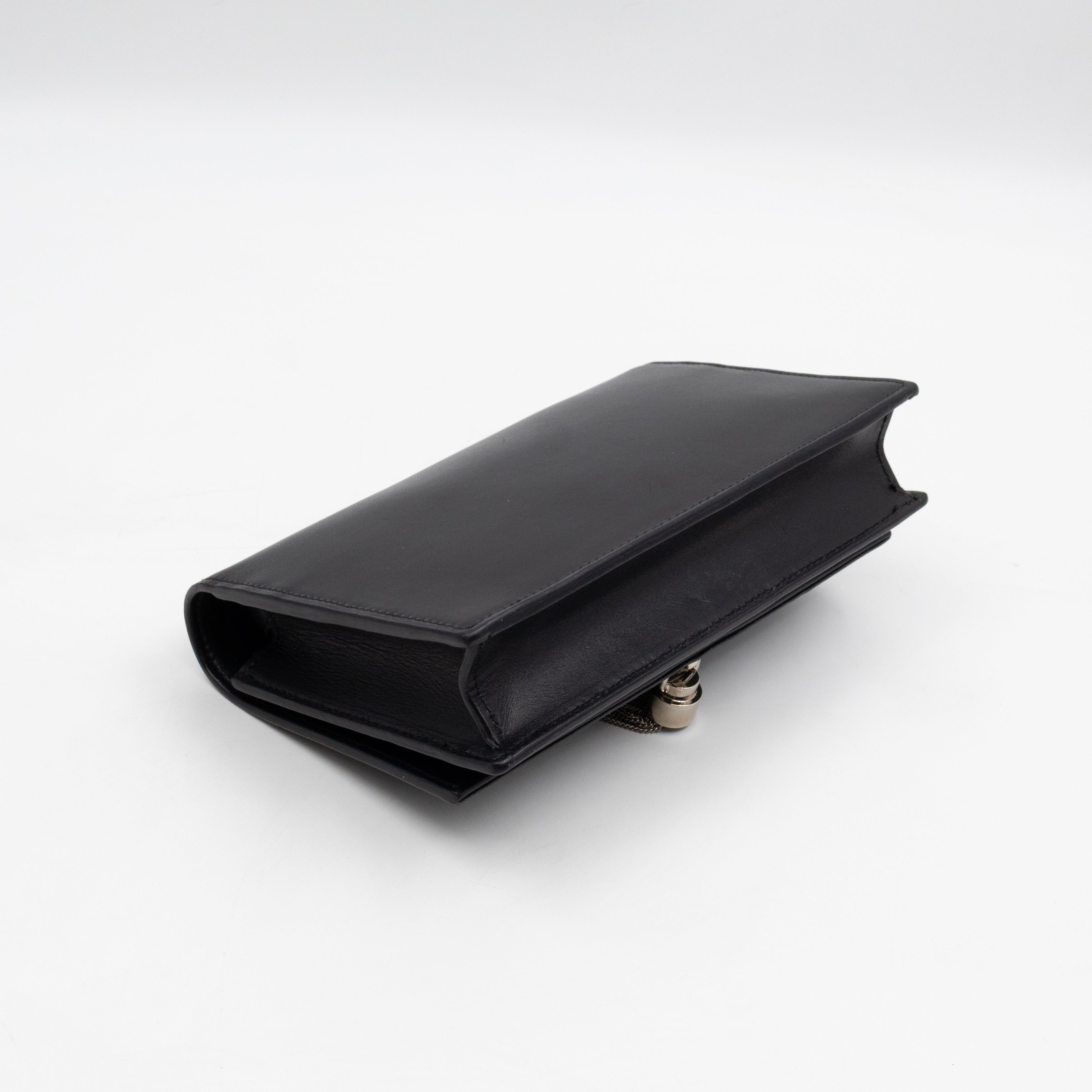 Kate Tassel Chain Wallet Black Smooth Leather Silver