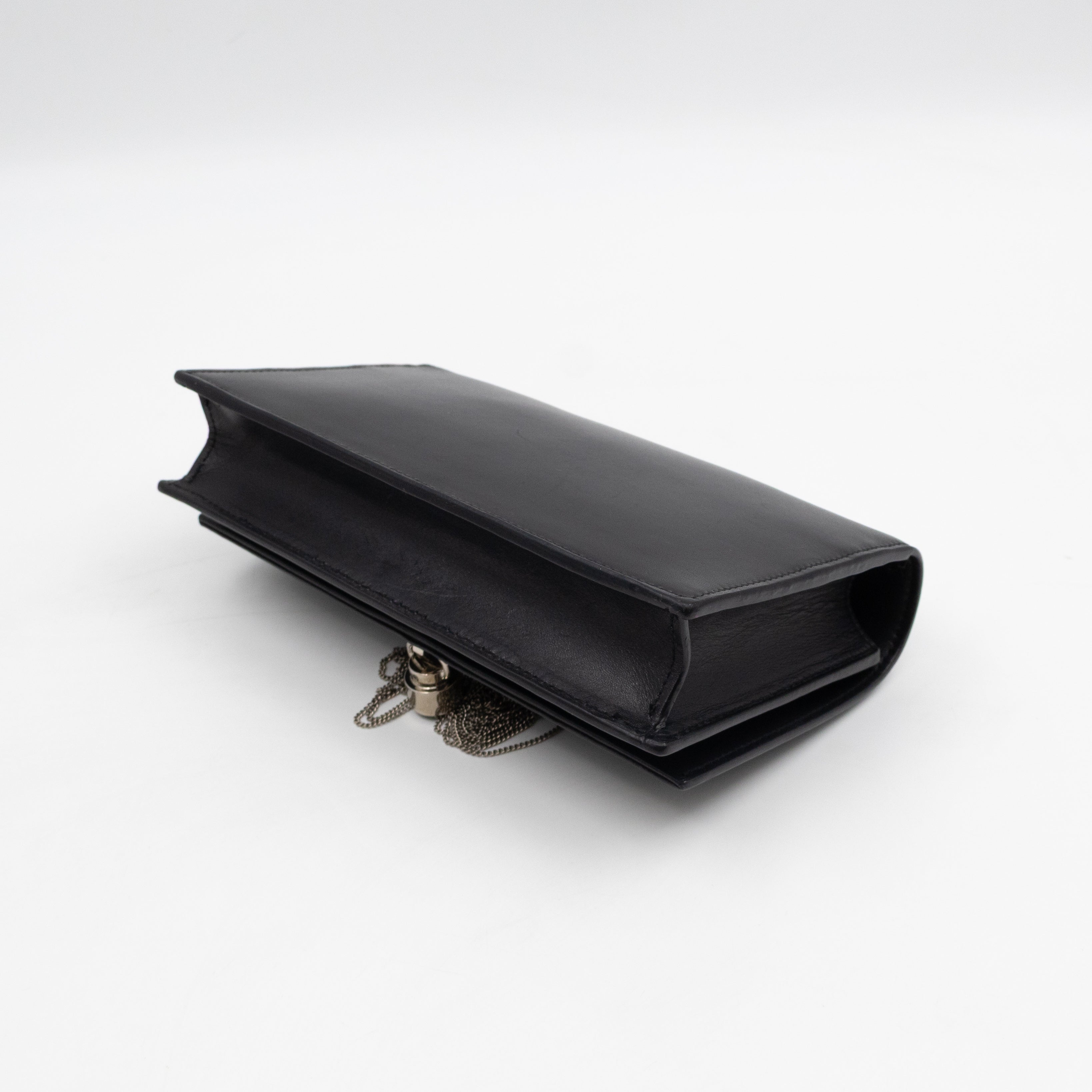 Kate Tassel Chain Wallet Black Smooth Leather Silver