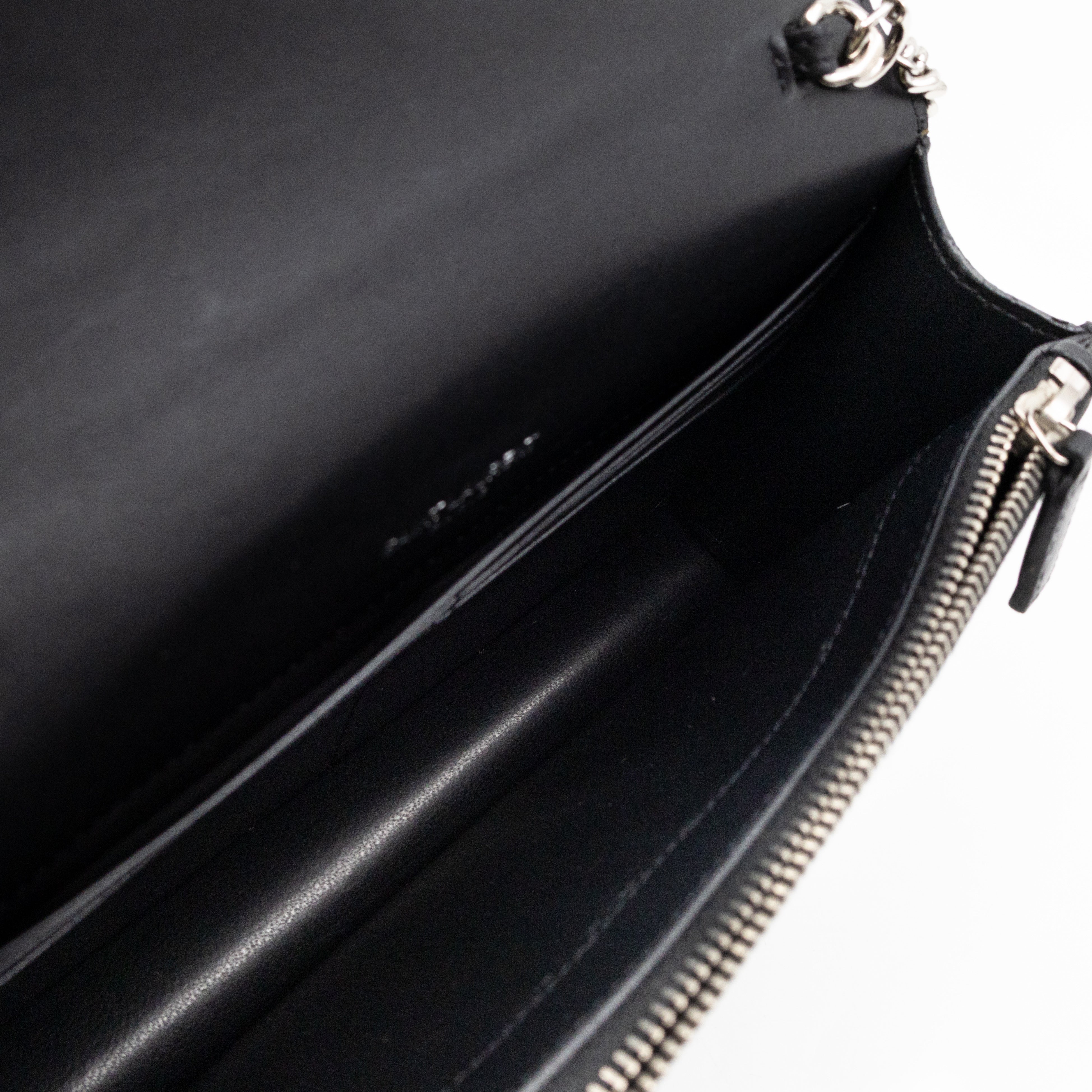 Kate Tassel Chain Wallet Black Smooth Leather Silver