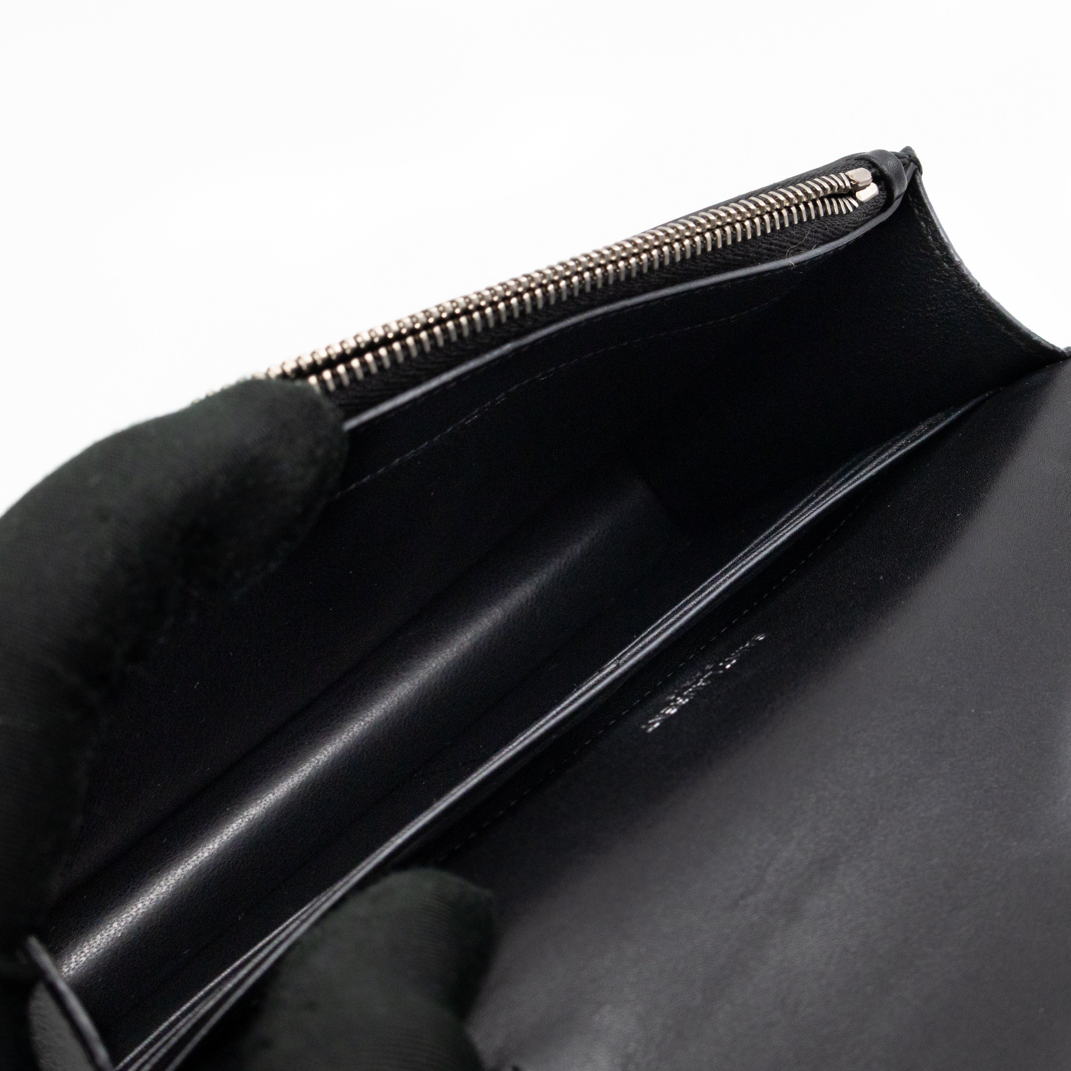 Kate Tassel Chain Wallet Black Smooth Leather Silver