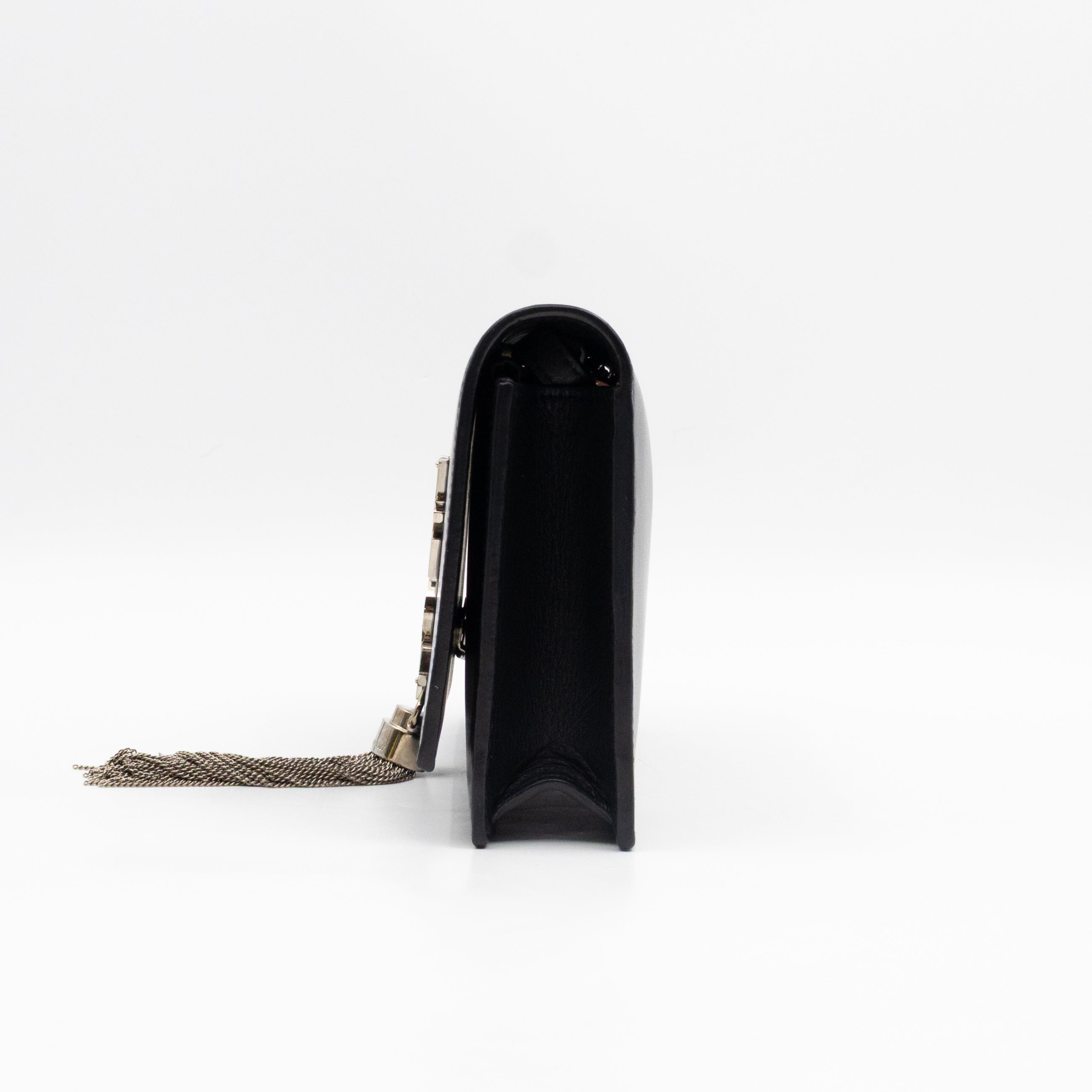 Kate Tassel Chain Wallet Black Smooth Leather Silver