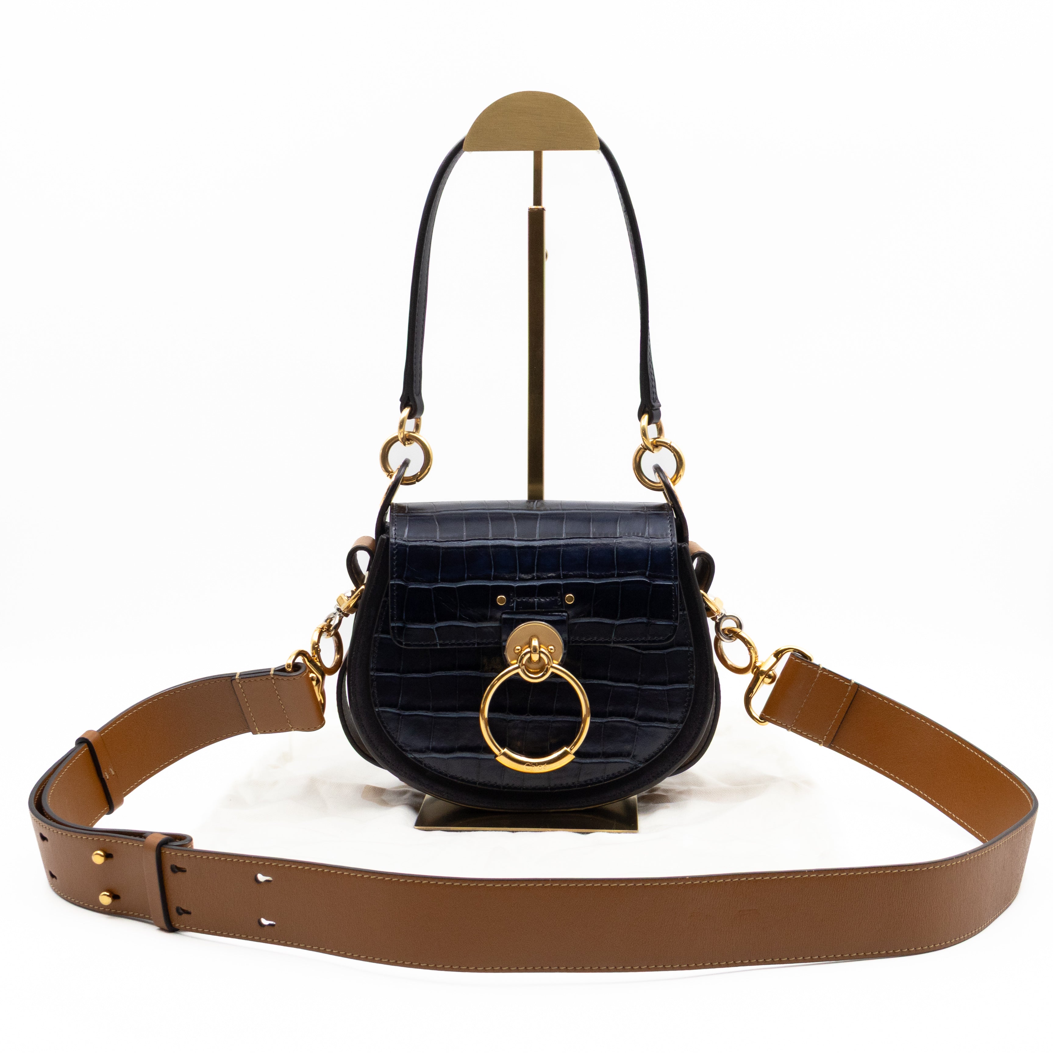Tess Small Bag Dark Blue Croc Embossed Leather