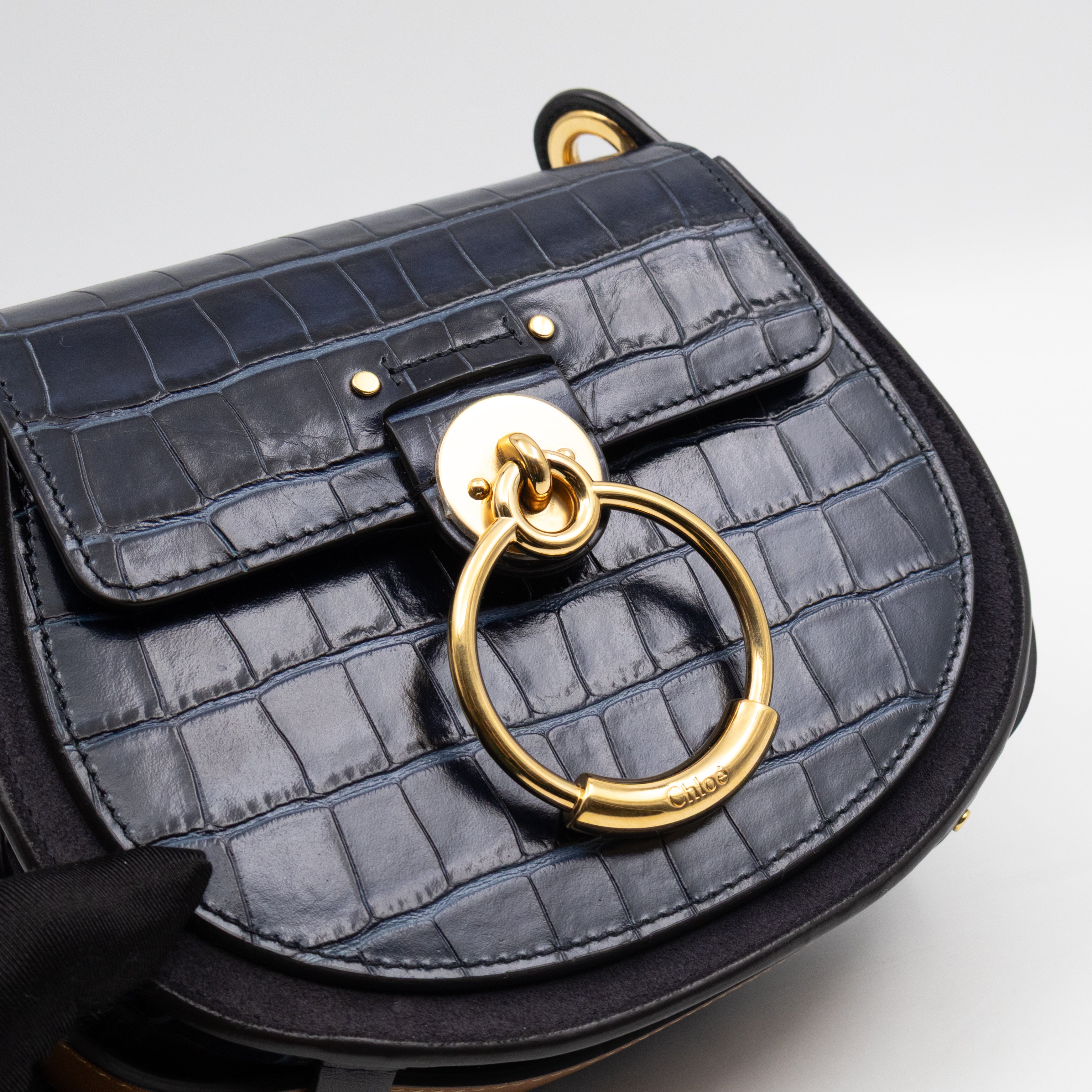 Tess Small Bag Dark Blue Croc Embossed Leather