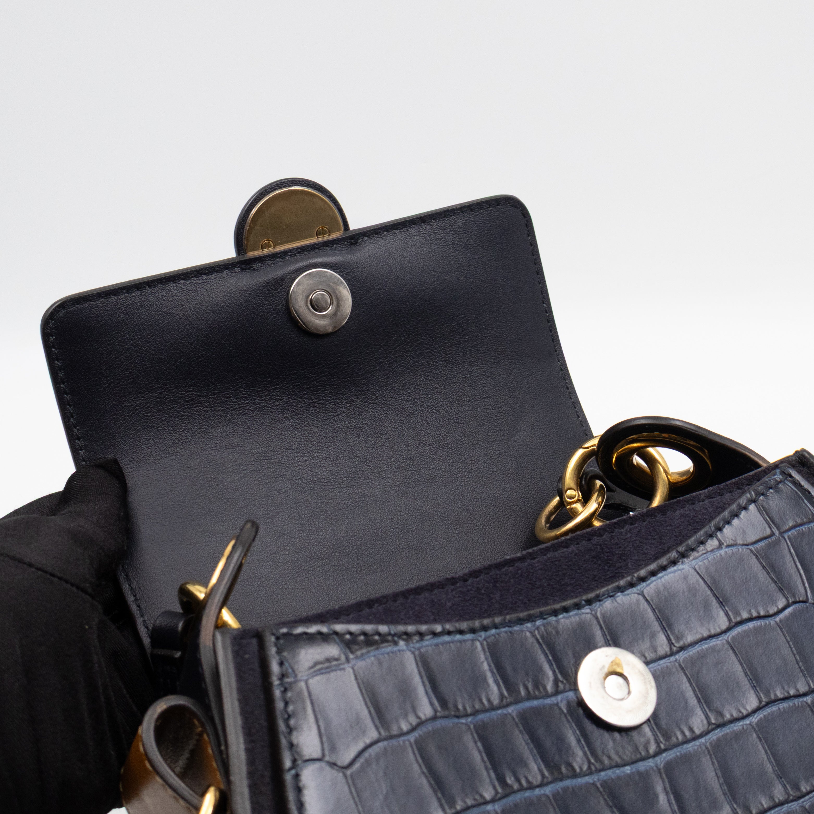 Tess Small Bag Dark Blue Croc Embossed Leather