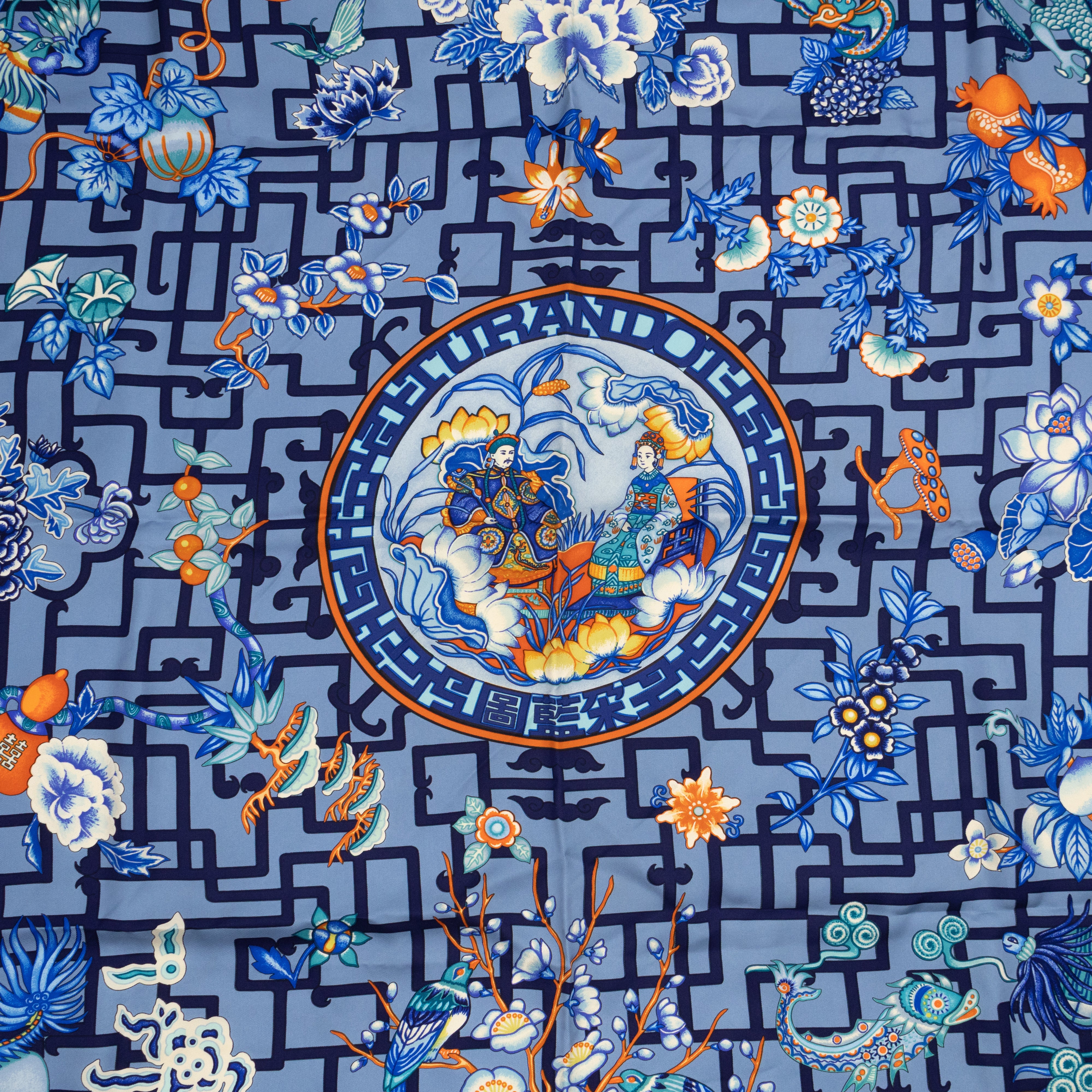 Silk Scarf 90 Turandot Blue