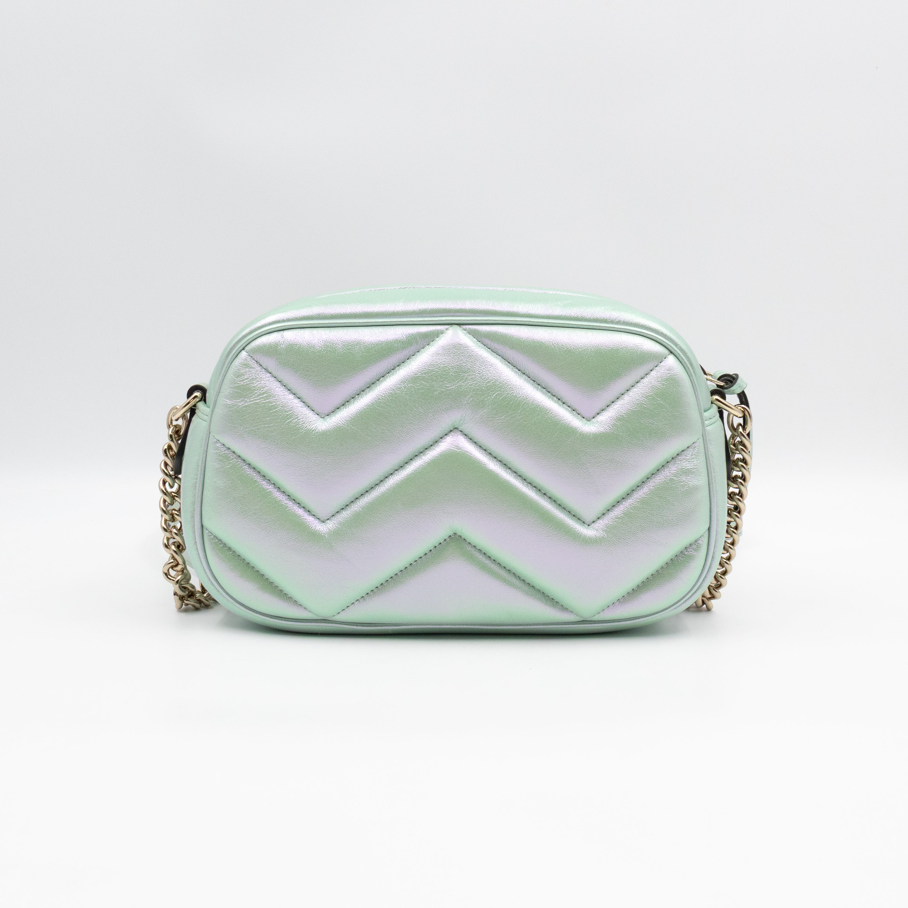GG Marmont Small Camera Bag Green Iridescent Leather