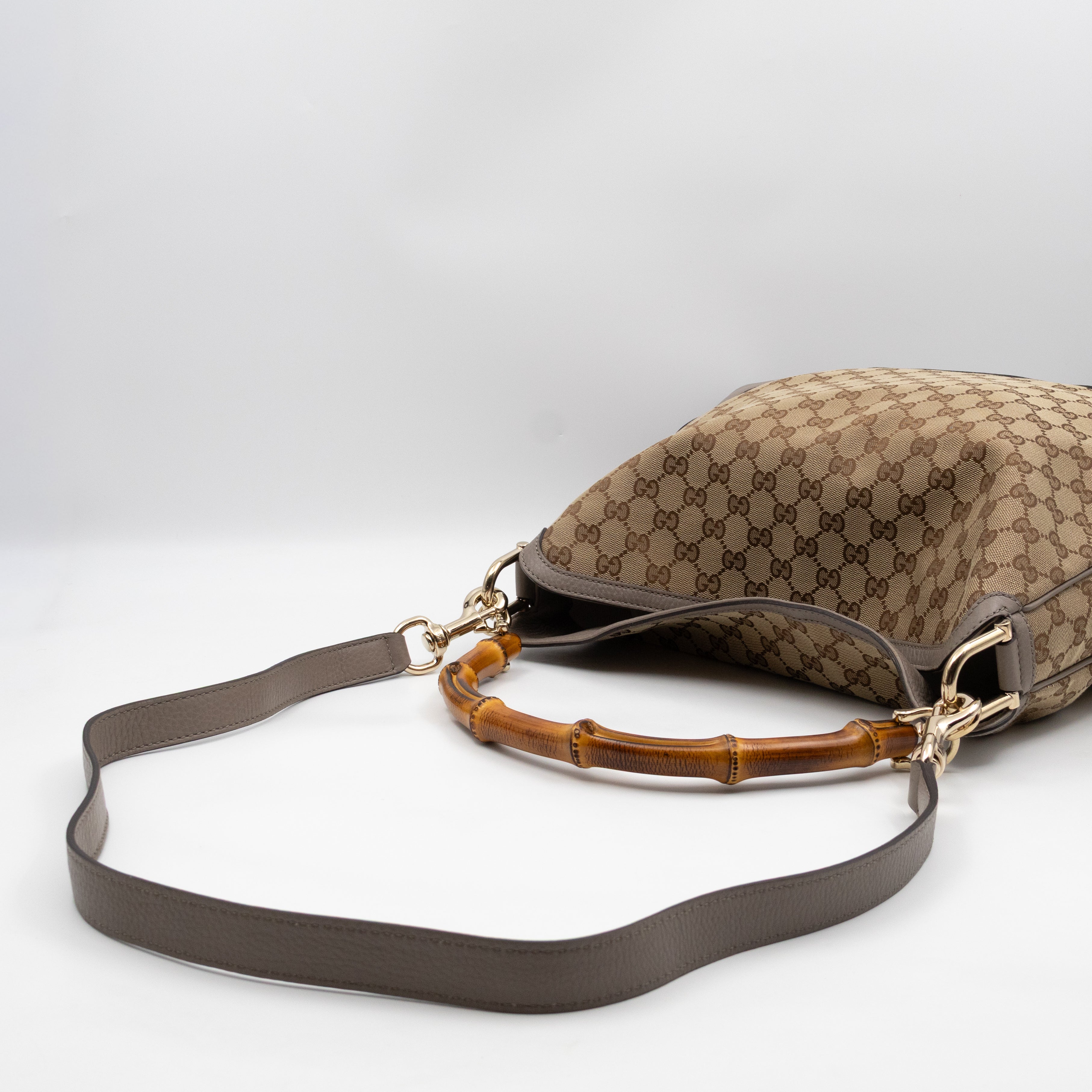Diana Bamboo Handle Hobo Bag GG Canvas Grey Leather