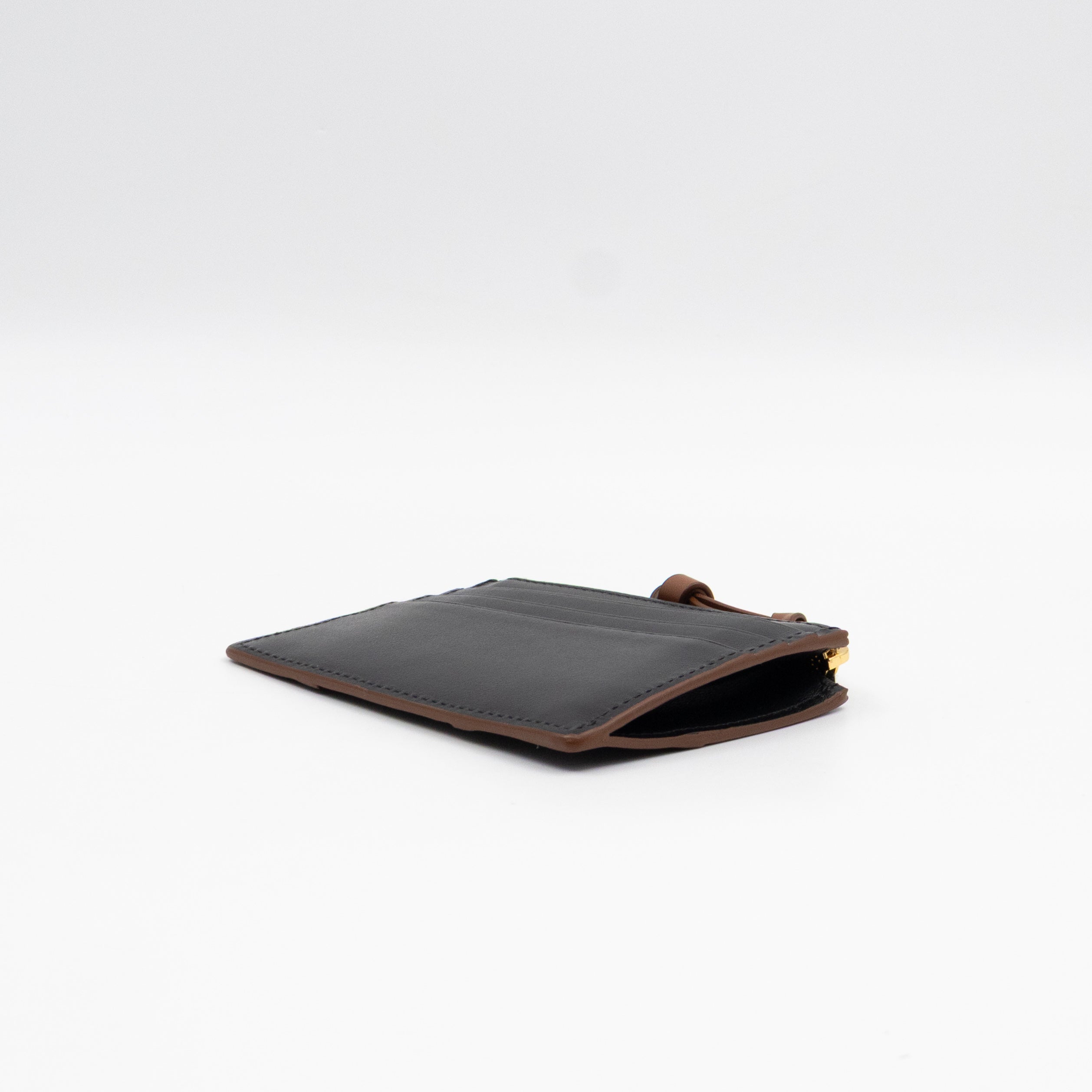 Zipped Card Holder Black Leather