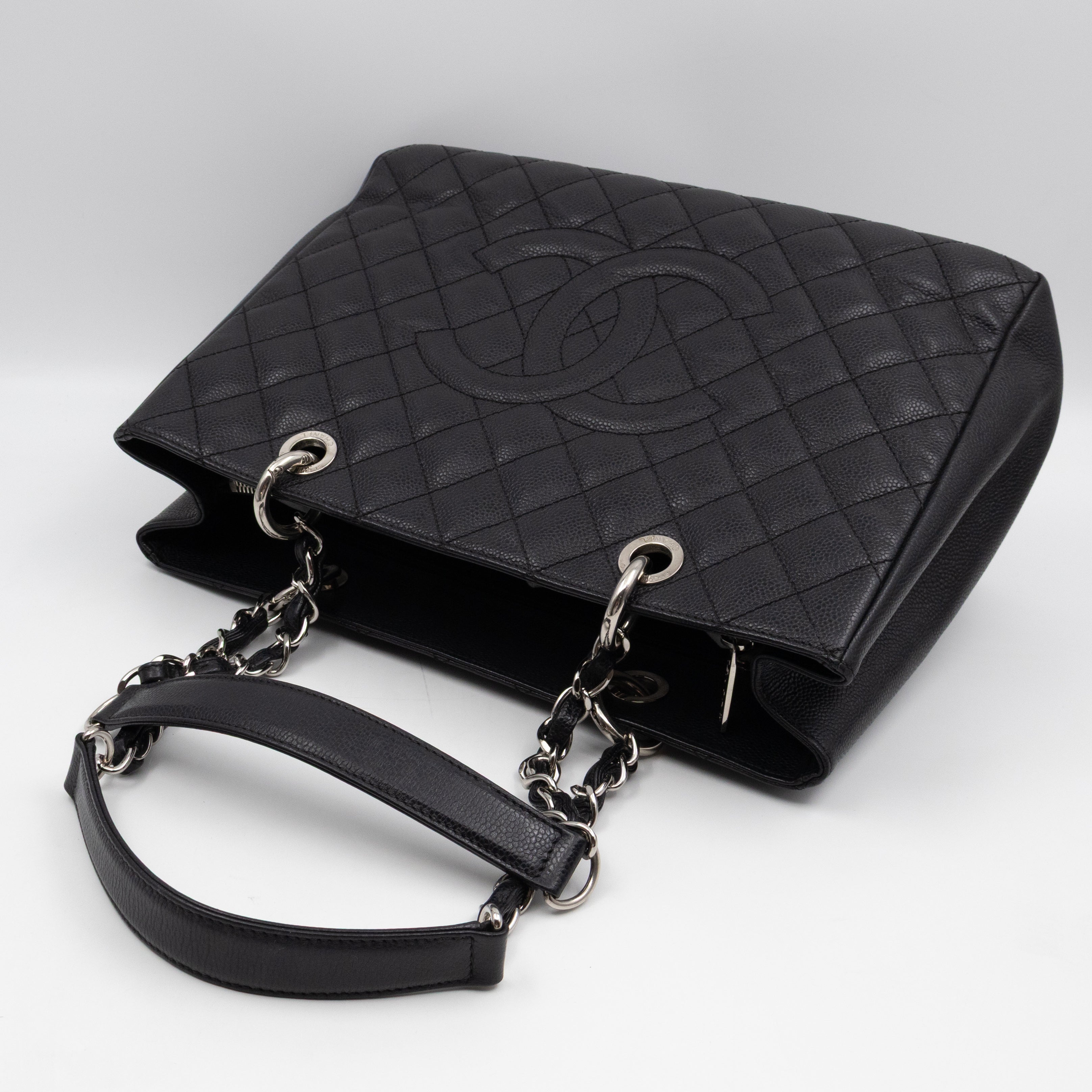 GST Grand Shopping Tote Black Caviar Silver