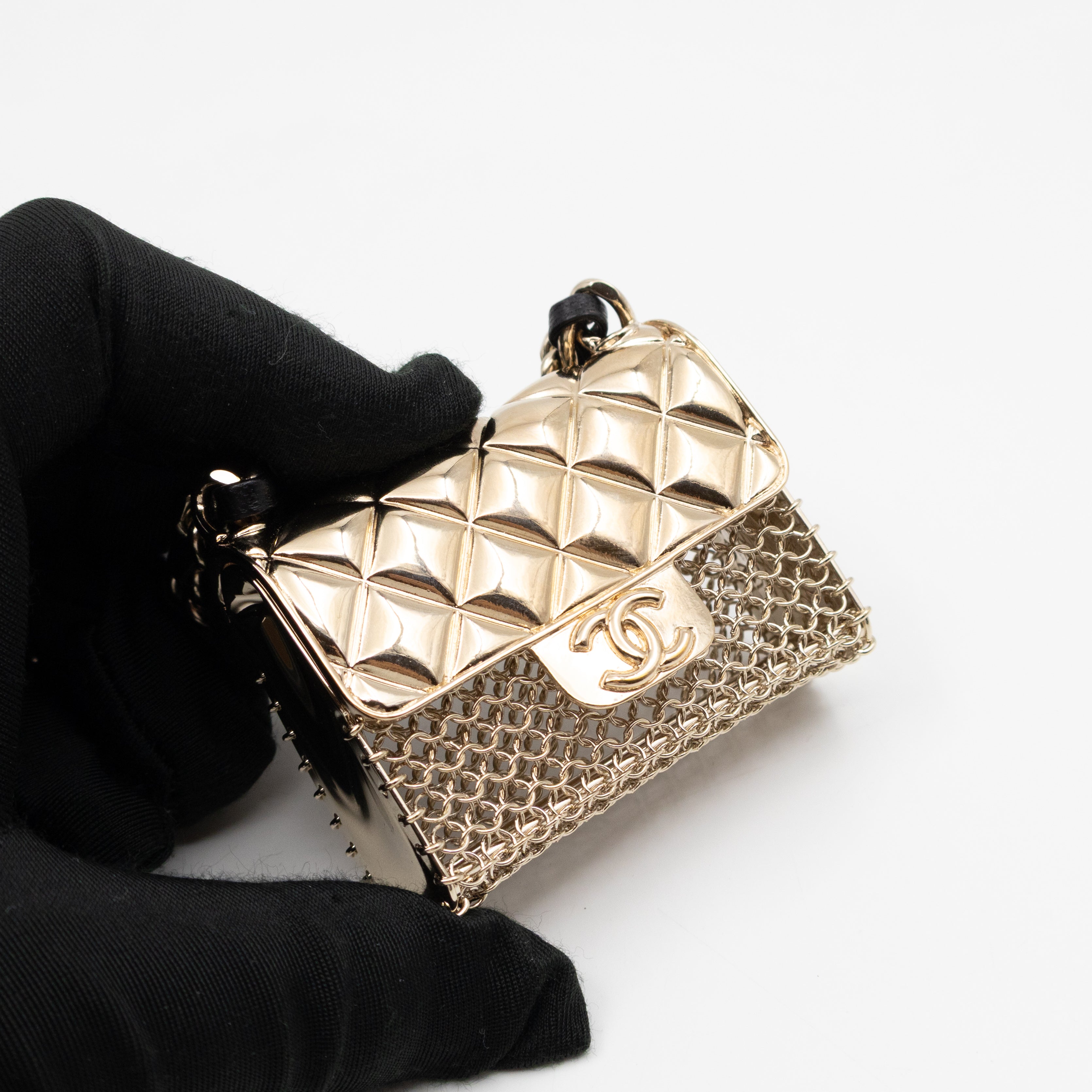 Leather Chain Necklace & Belt with Bag Charm Gold