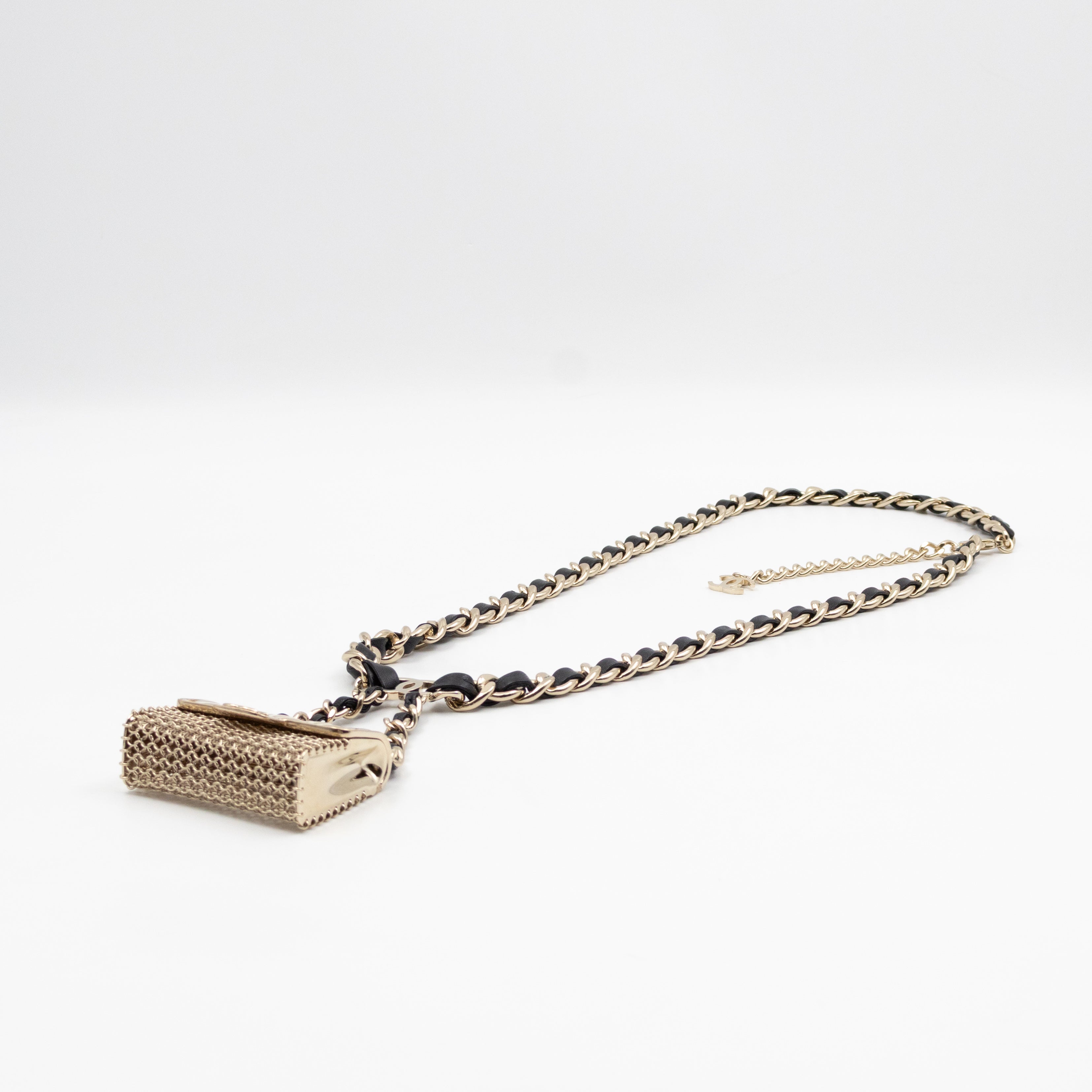 Leather Chain Necklace & Belt with Bag Charm Gold