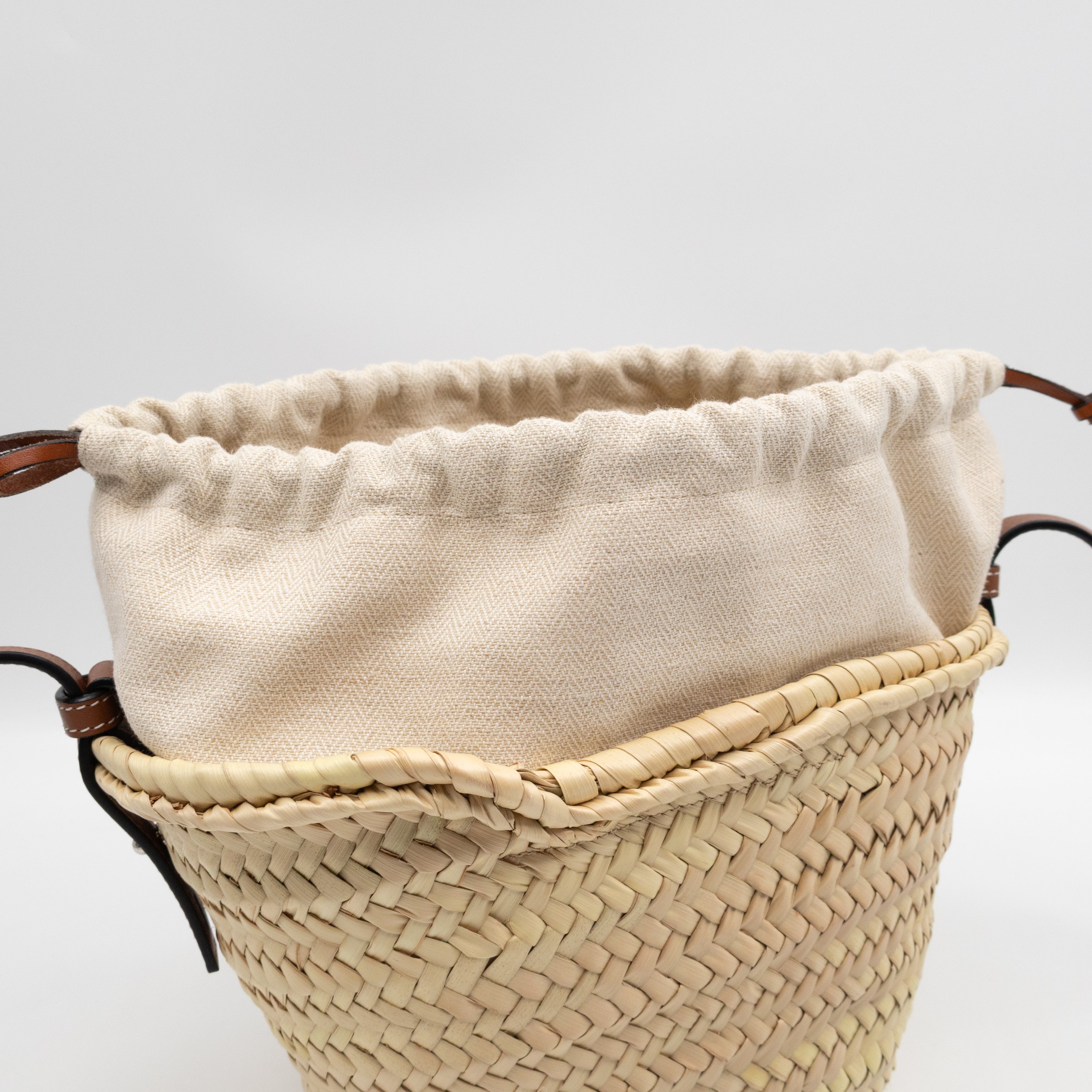 Mini Drawstring Bucket Bag Brown Calfskin Leather