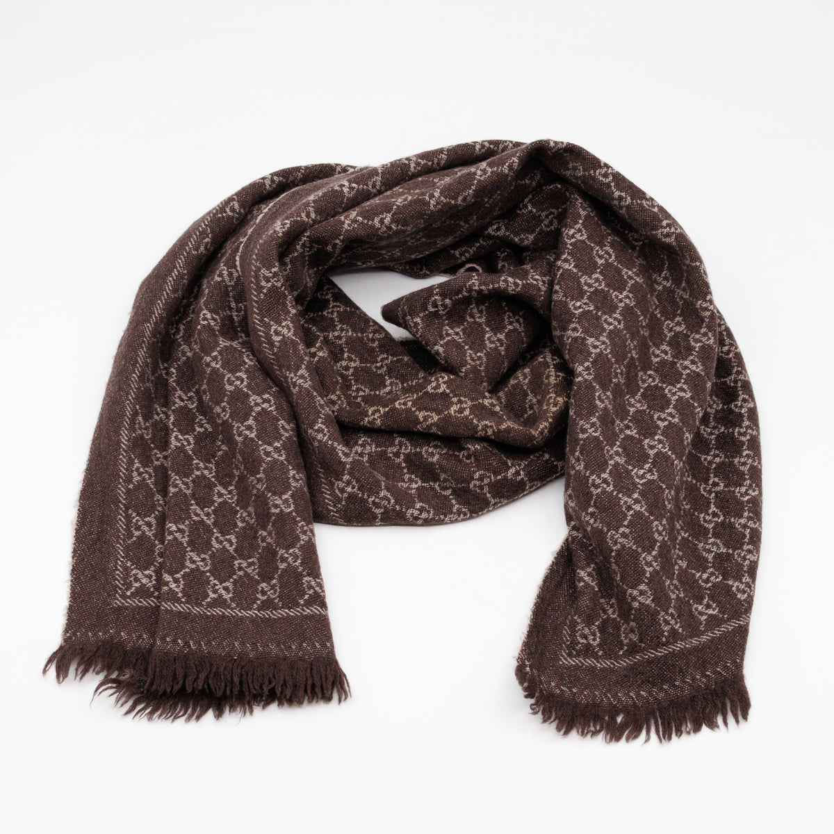 GG Wool Jacquard Scarf Brown