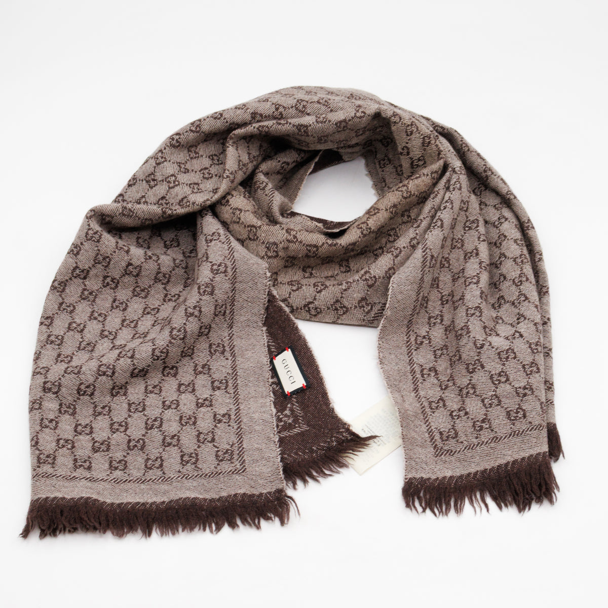 GG Wool Jacquard Scarf Brown