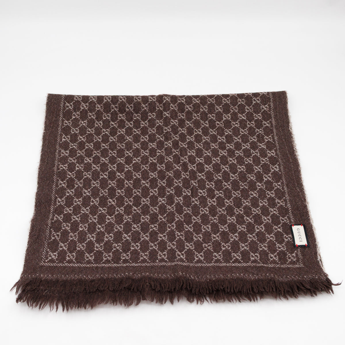 GG Wool Jacquard Scarf Brown