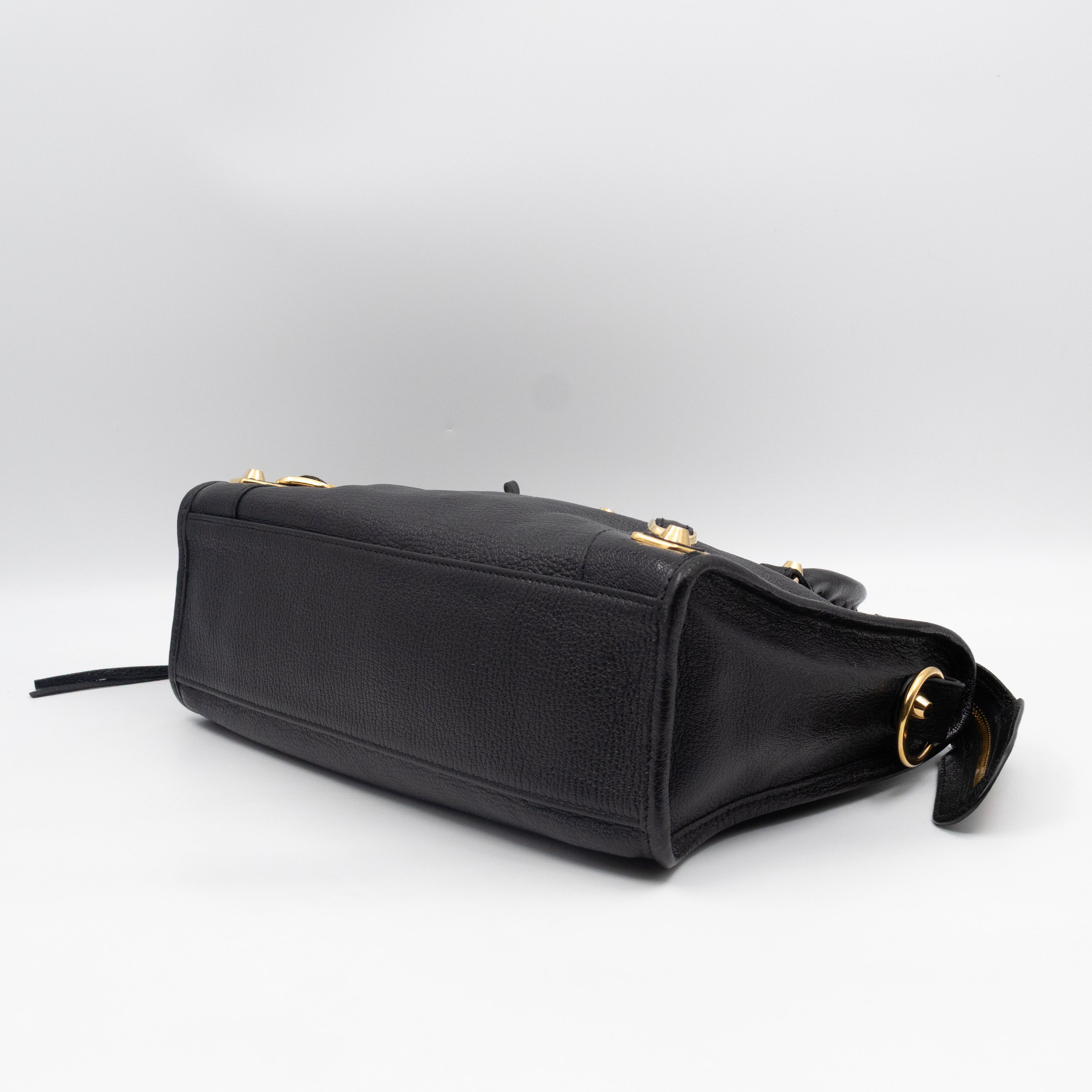 Classic City S Metallic Edge Black Shiny Goatskin Leather