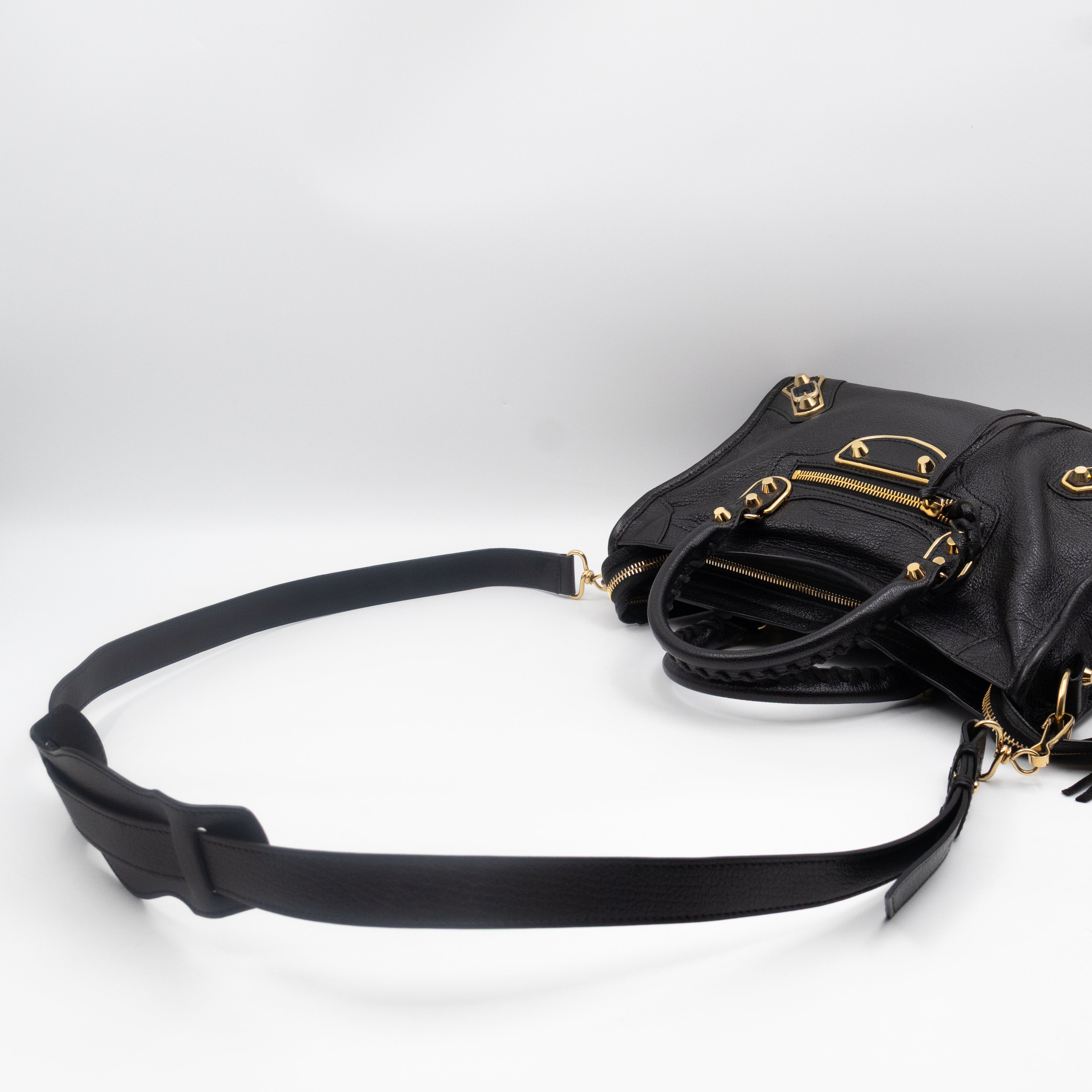 Classic City S Metallic Edge Black Shiny Goatskin Leather