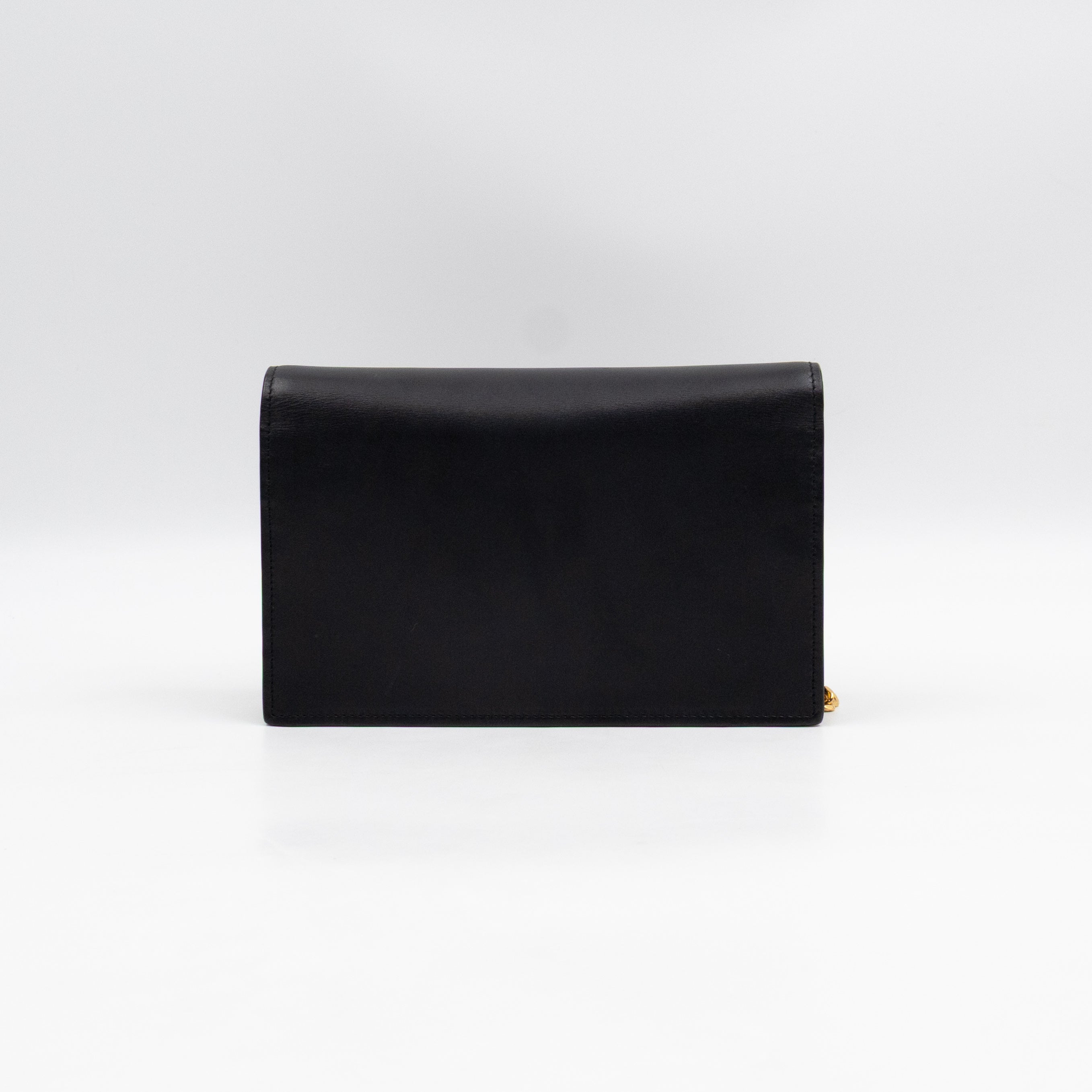 Kate Tassel Chain Wallet Black Smooth Leather Gold