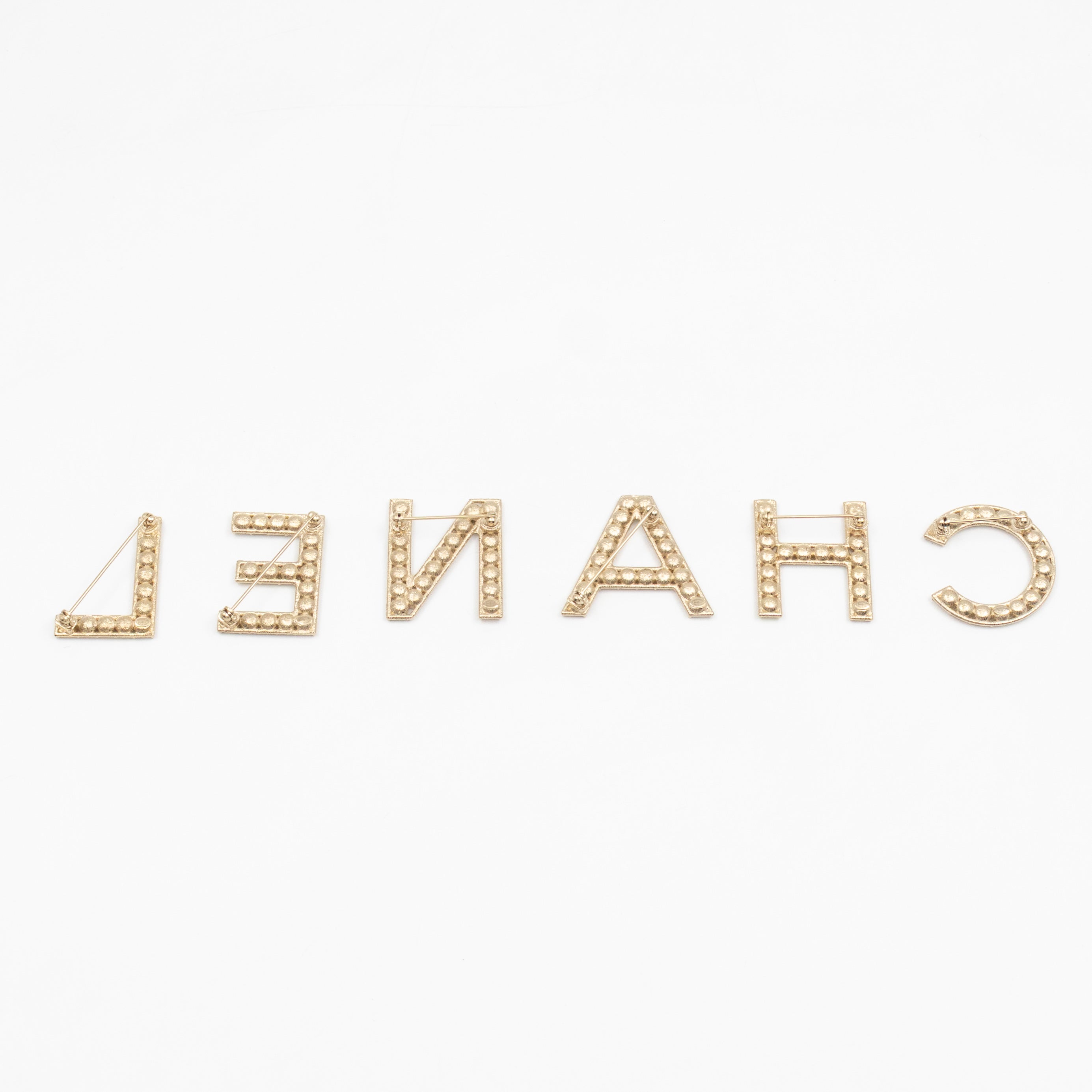 Letters Brooch Set Crystals Gold