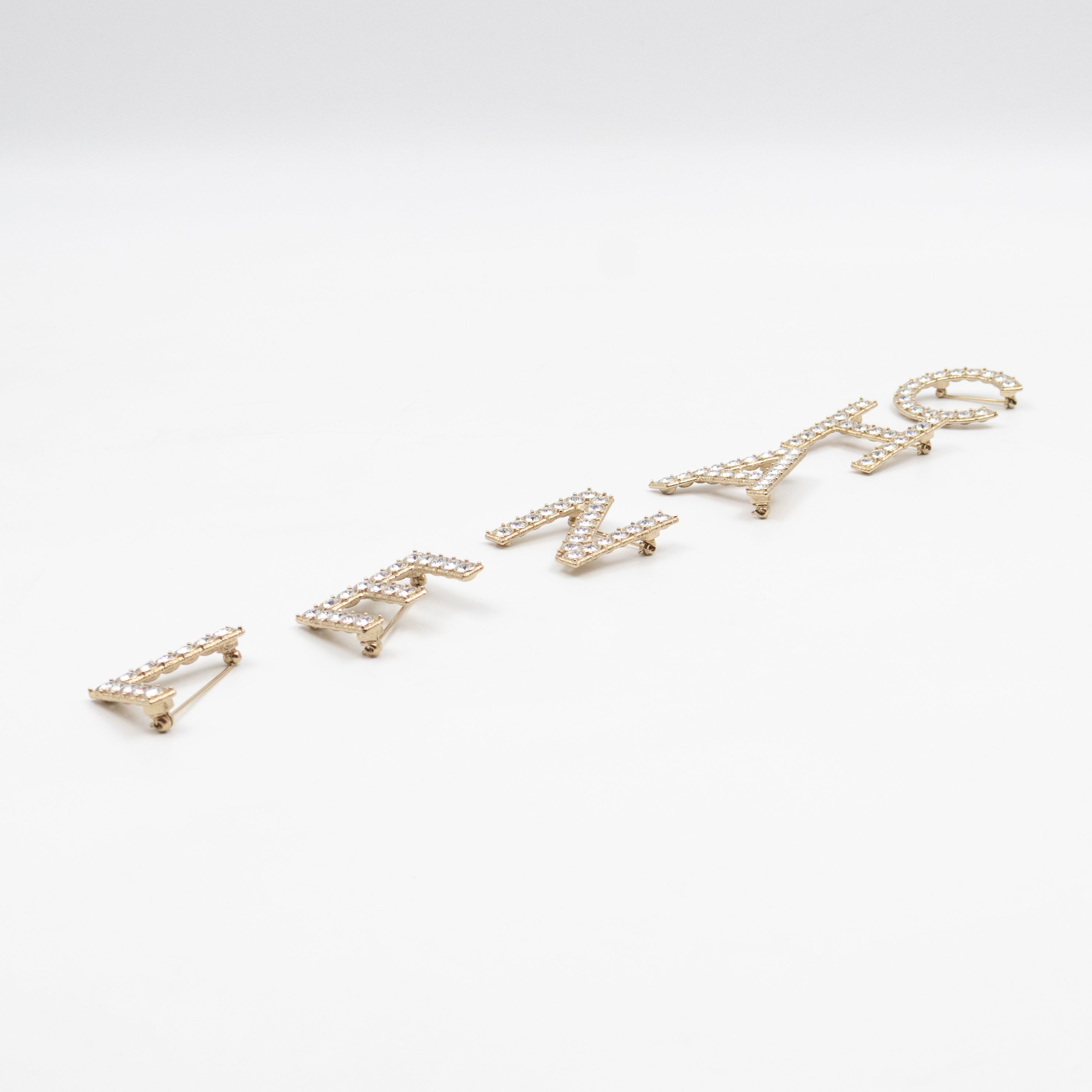 Letters Brooch Set Crystals Gold