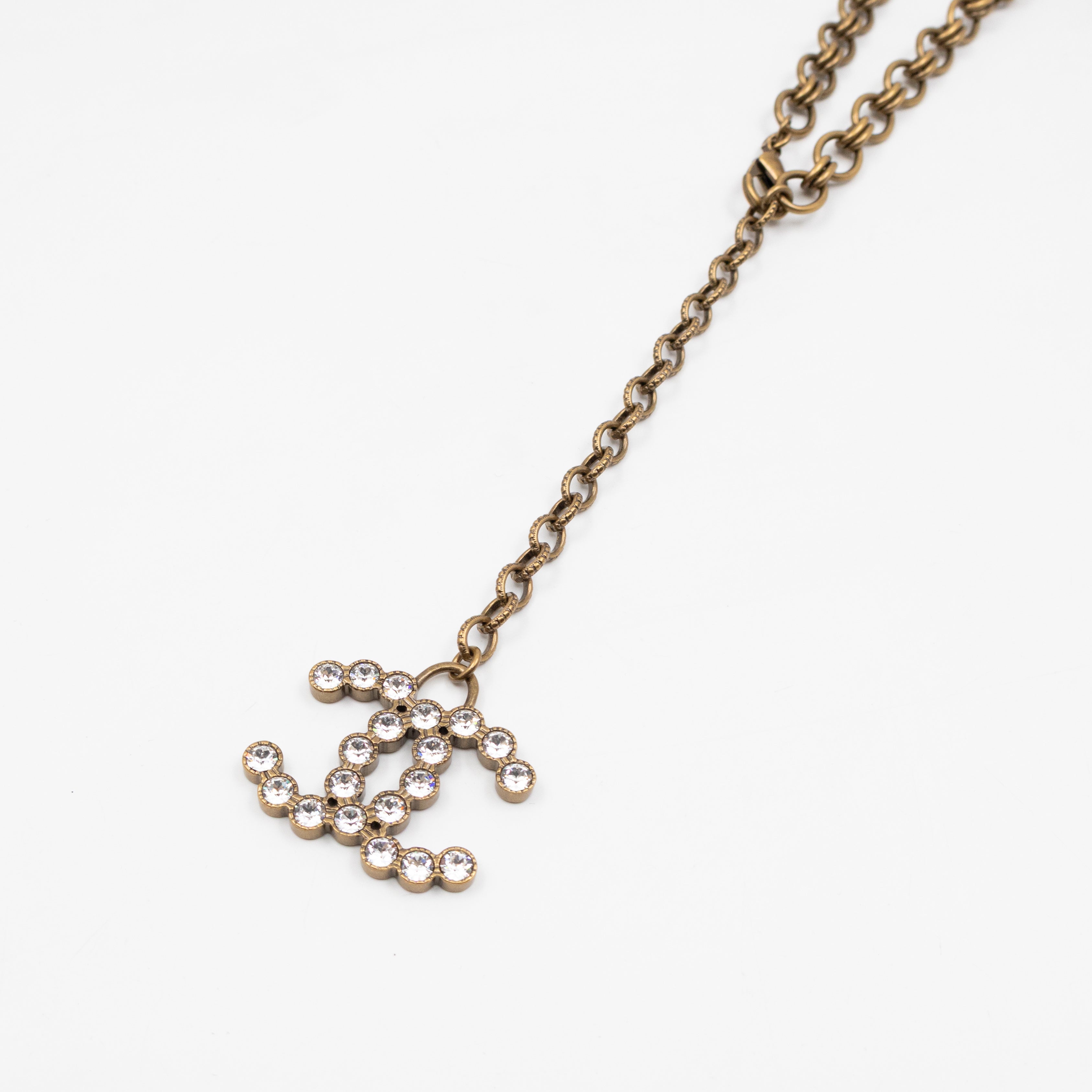 Crystals Letters CC Chain Necklace & Belt Aged Gold