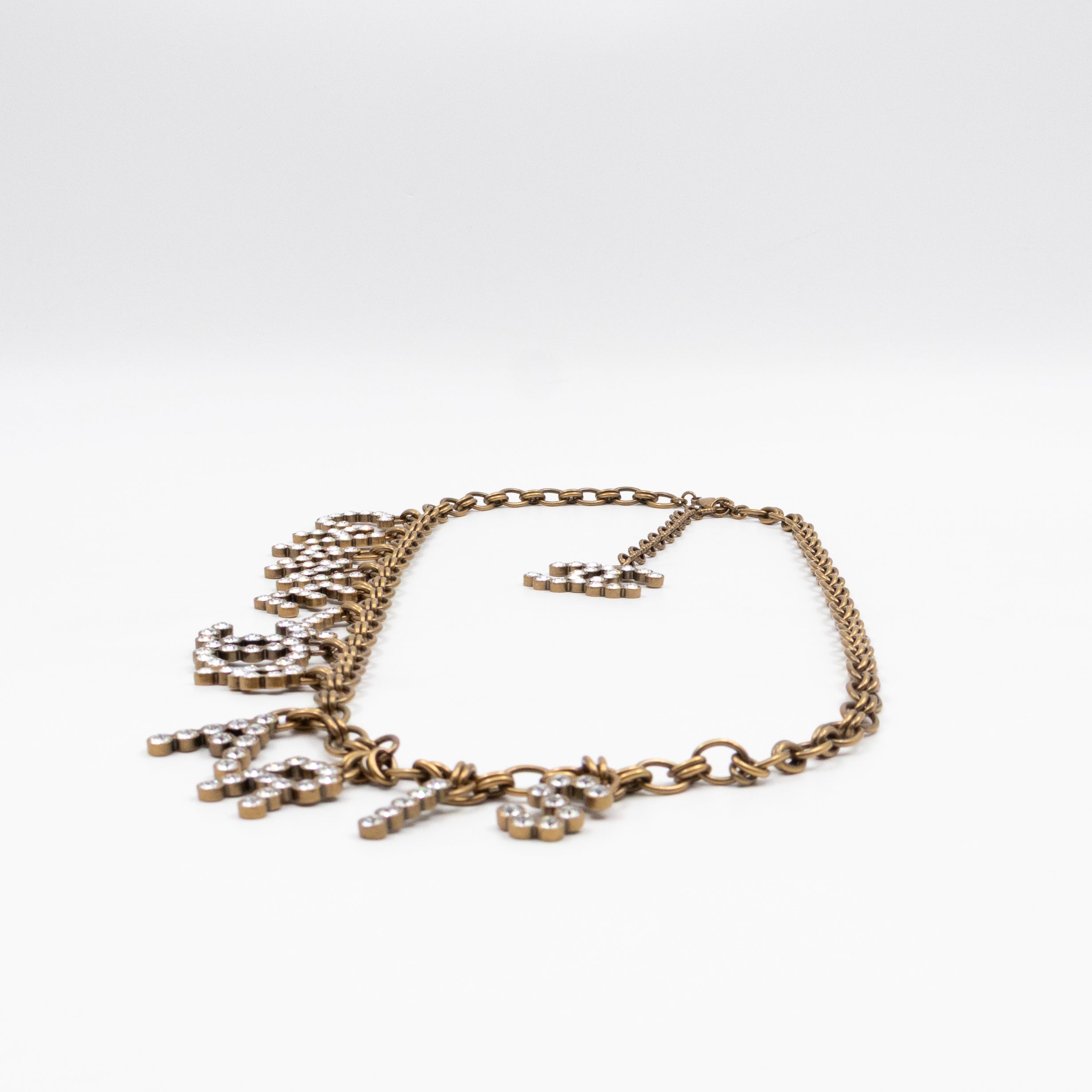 Crystals Letters CC Chain Necklace & Belt Aged Gold