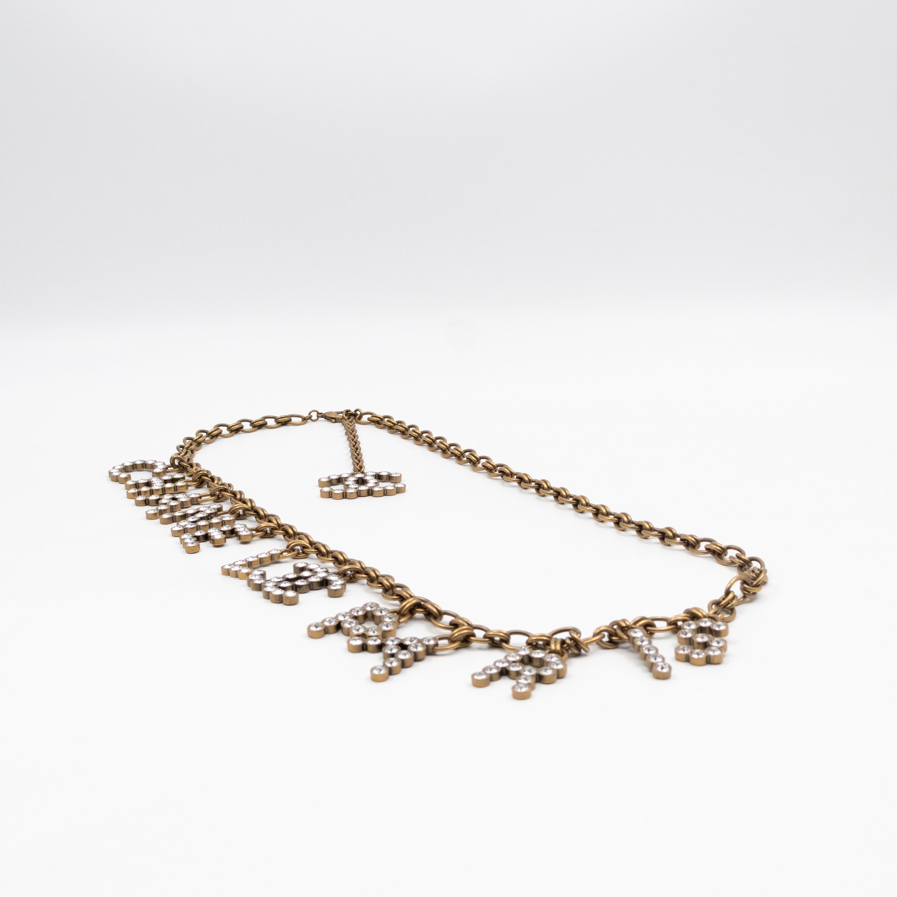 Crystals Letters CC Chain Necklace & Belt Aged Gold