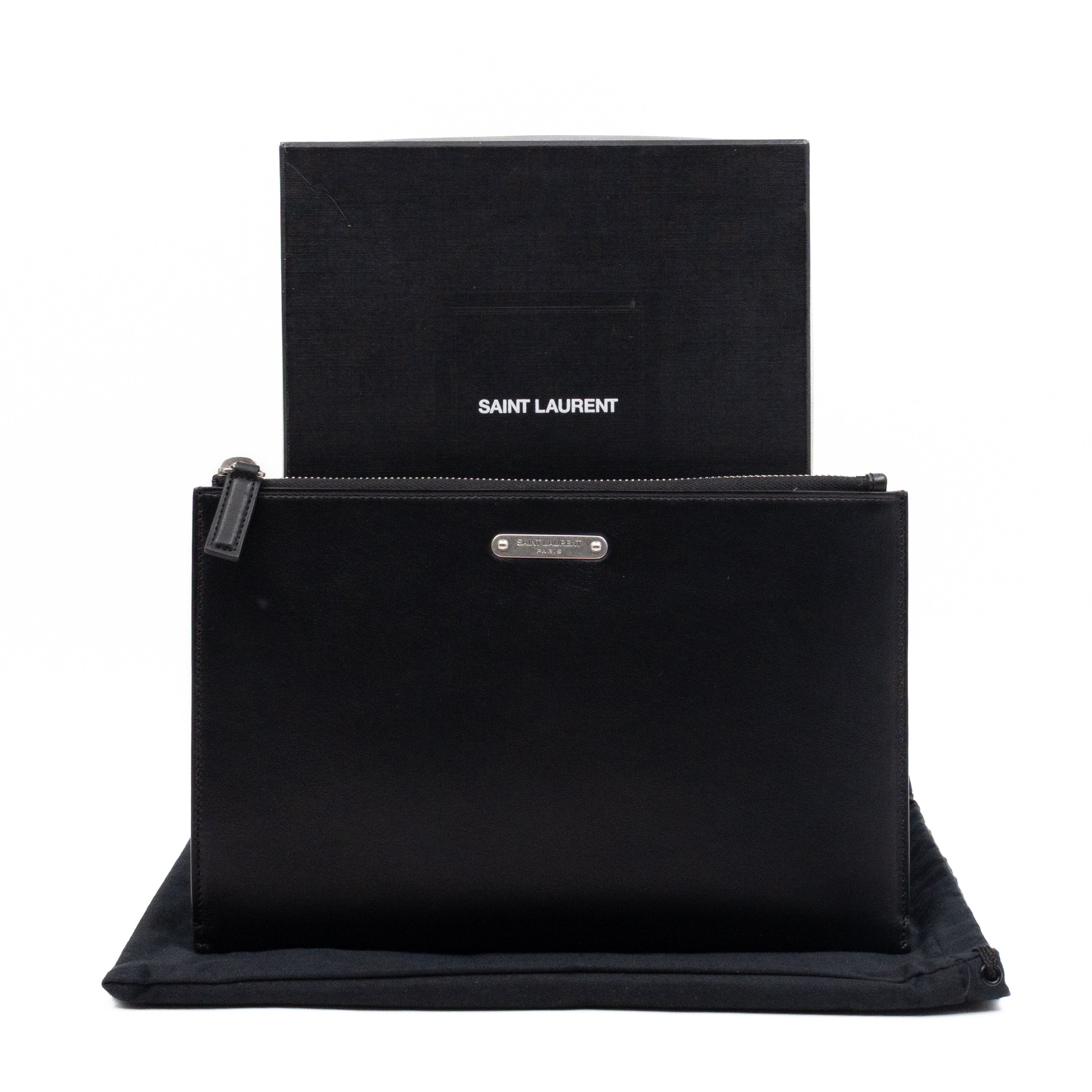 Flat Clutch Pouch Black Leather