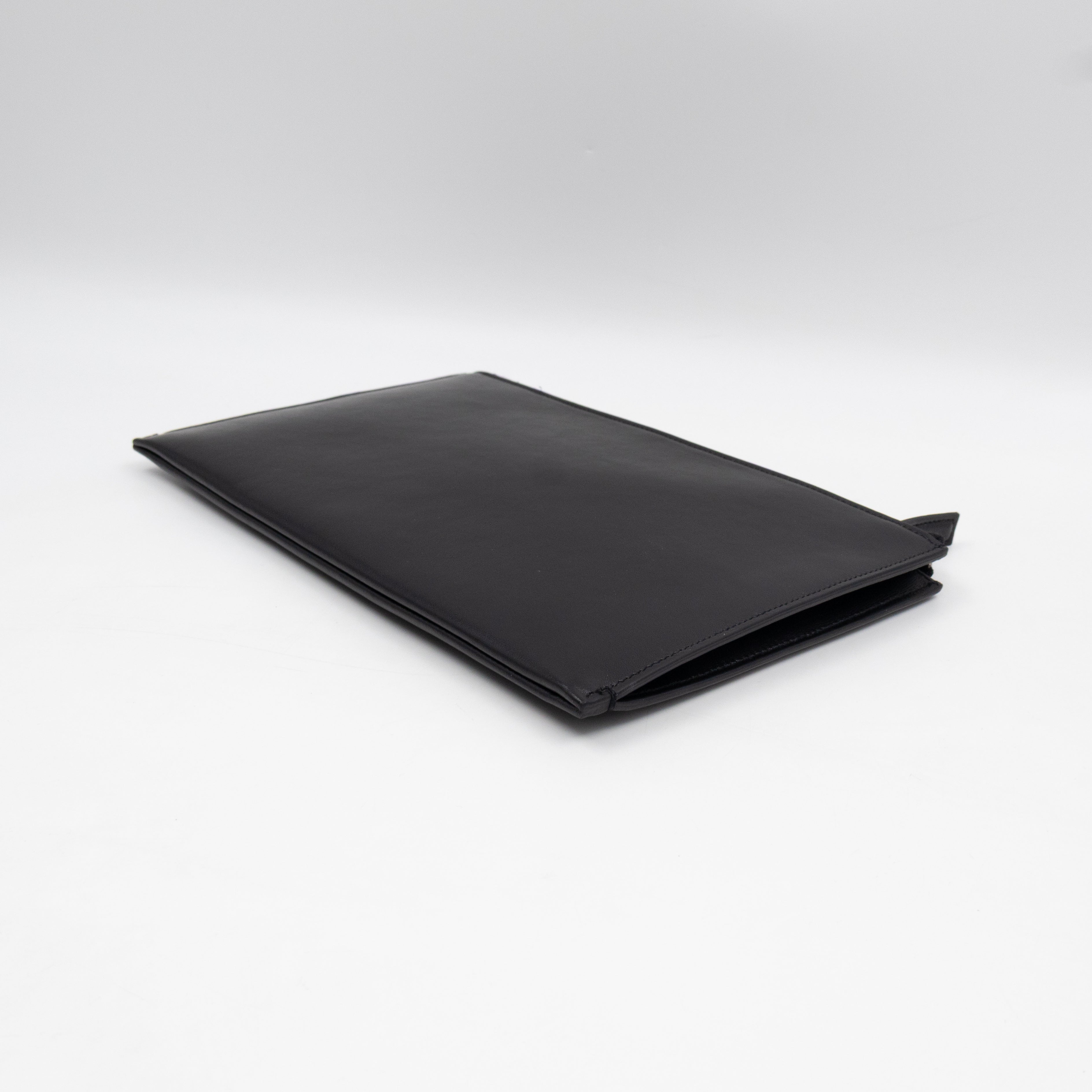 Flat Clutch Pouch Black Leather