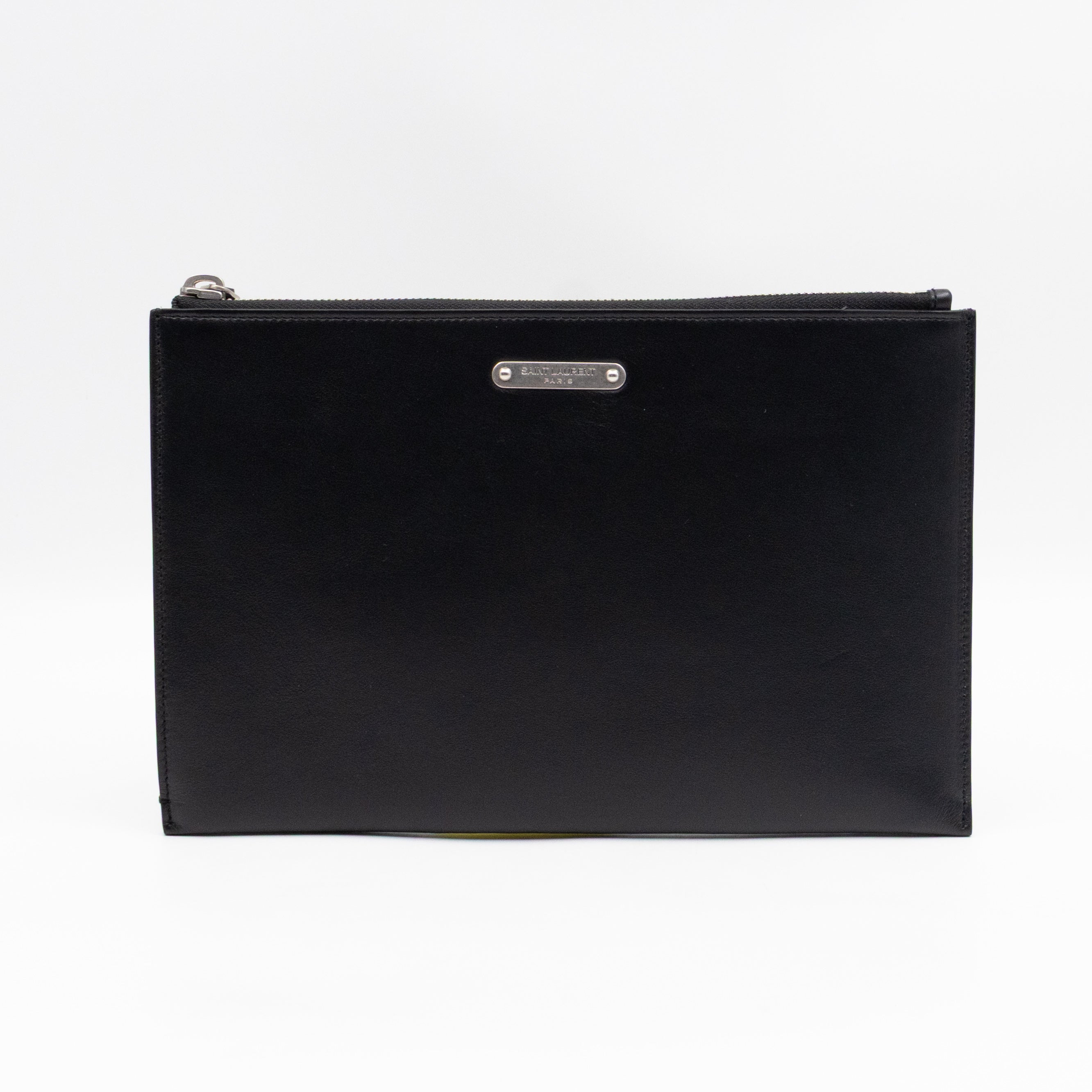 Flat Clutch Pouch Black Leather