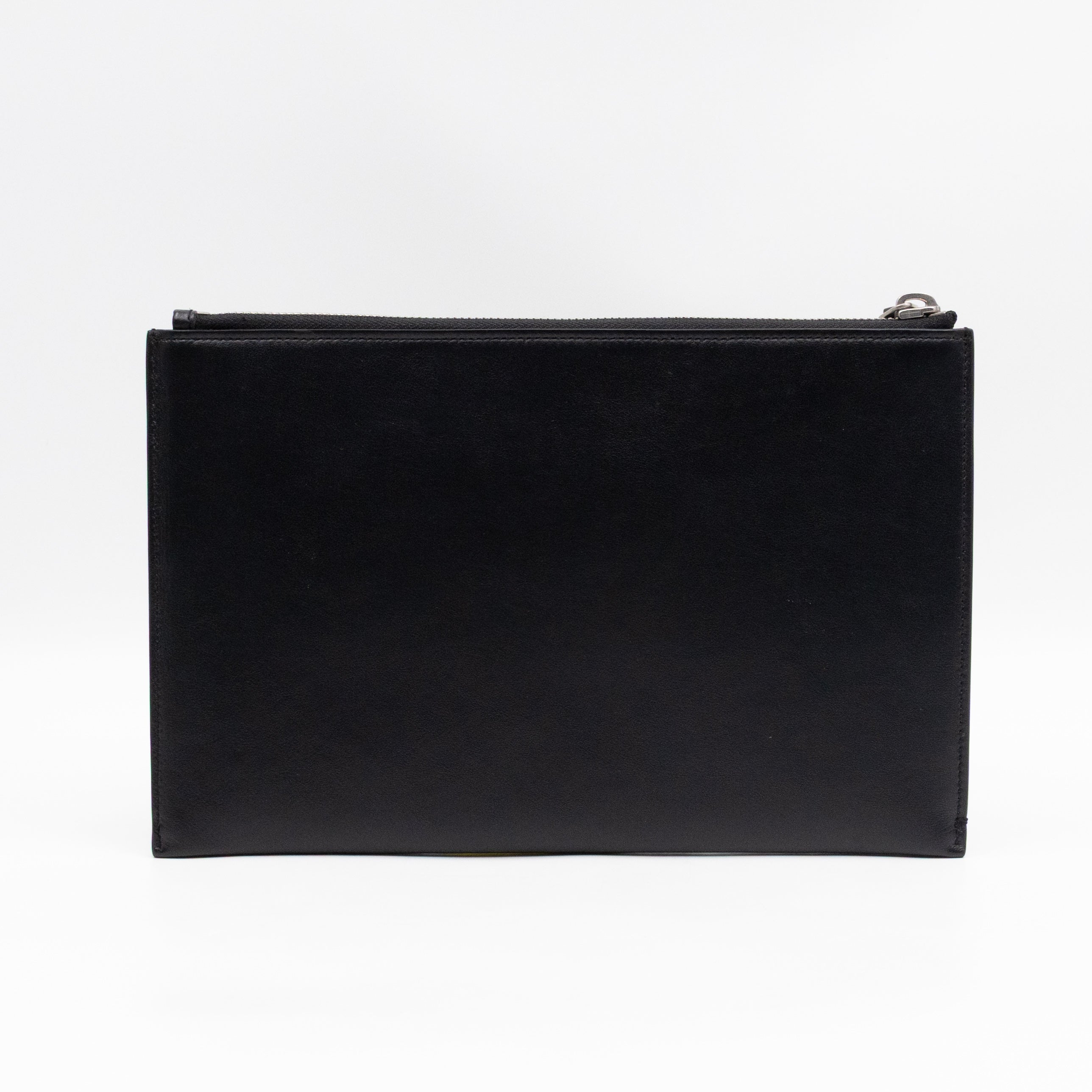 Flat Clutch Pouch Black Leather