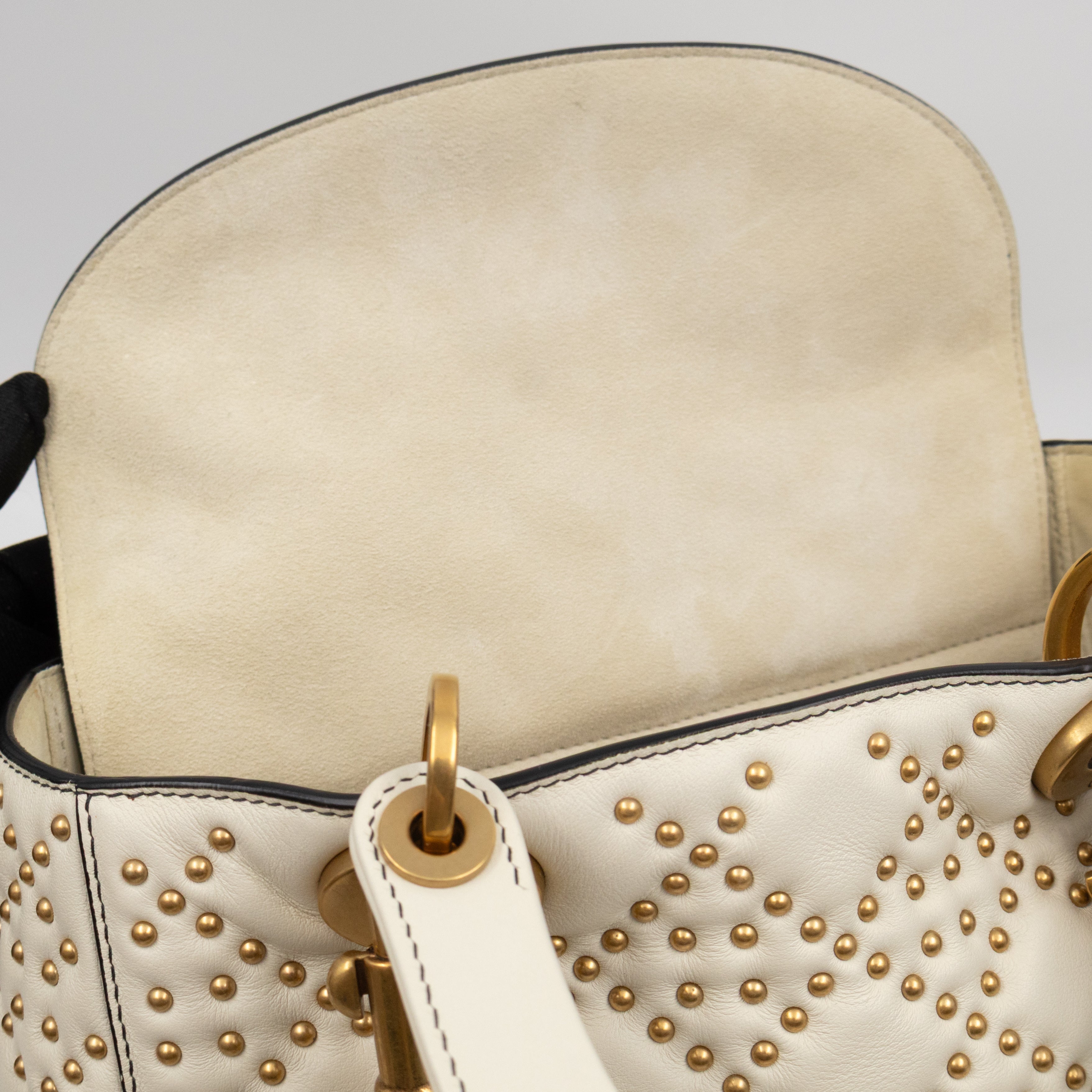 Lady Dior Medium Supple Cannage Studded White Leather