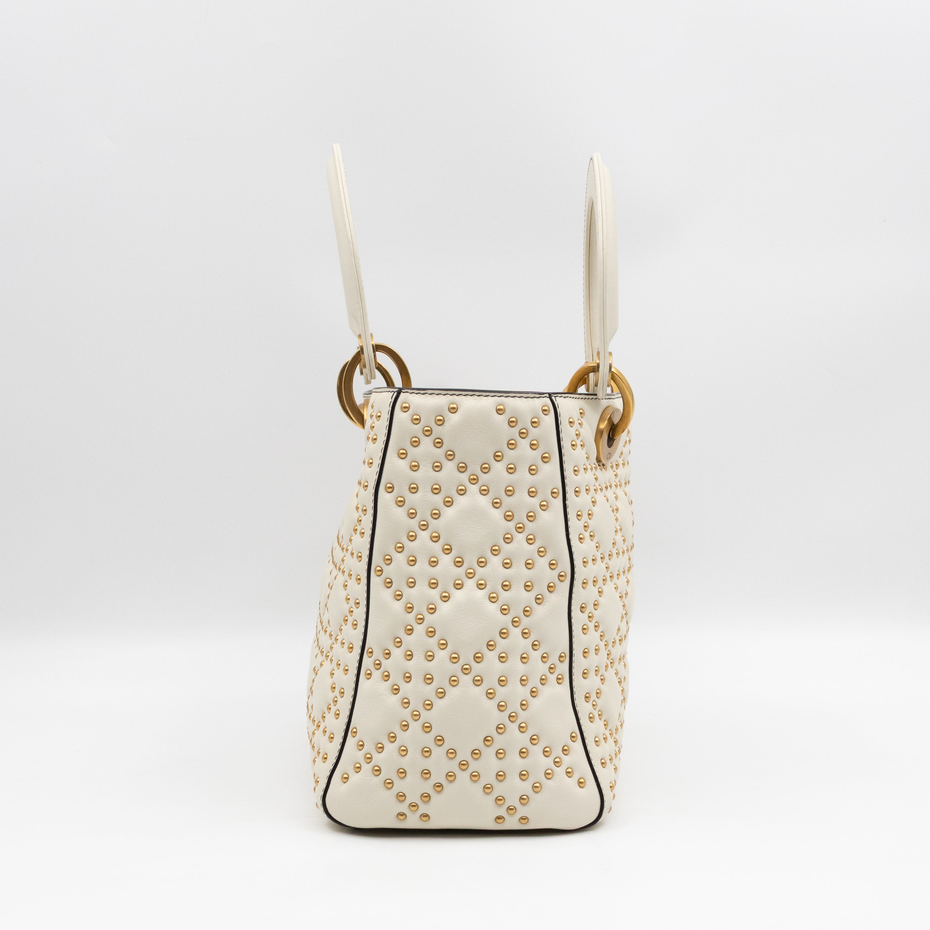 Lady Dior Medium Supple Cannage Studded White Leather
