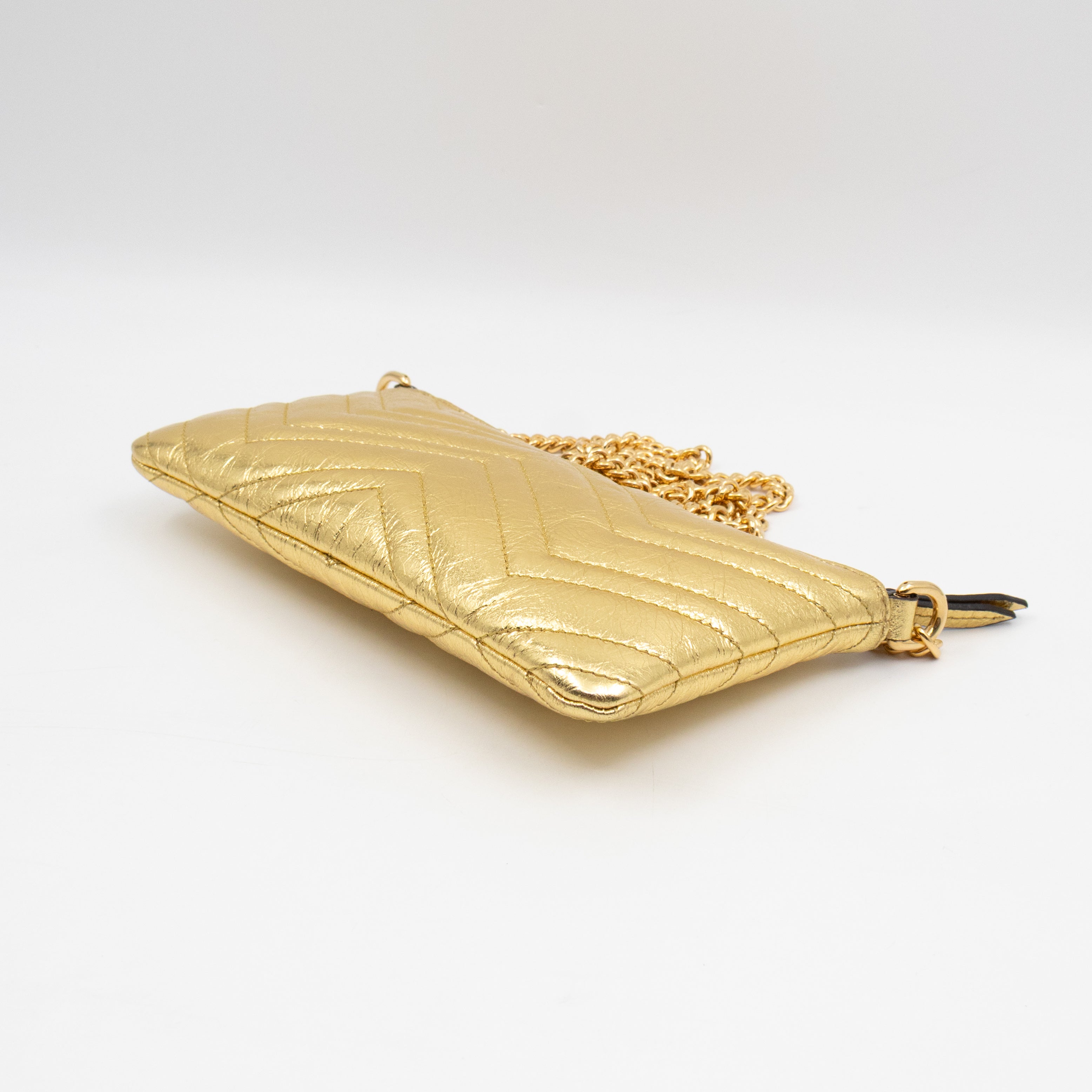 GG Marmont Chain Wallet Gold Crumpled Leather