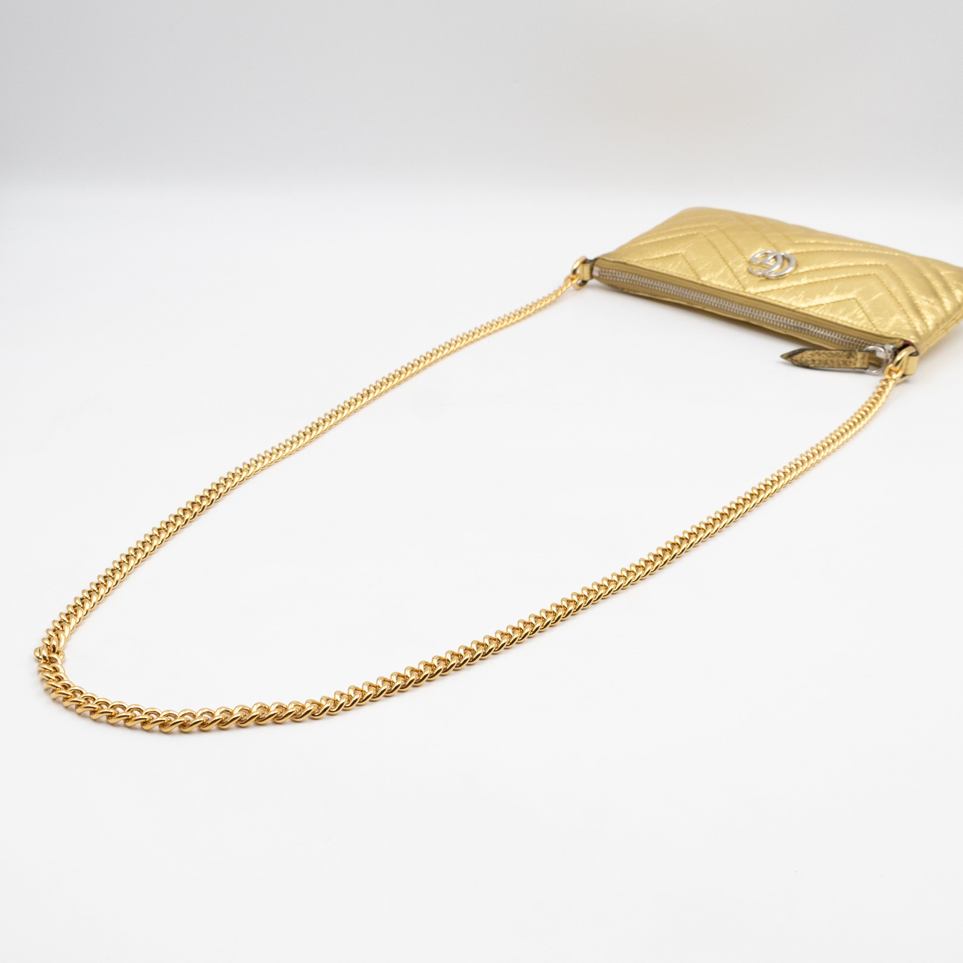 GG Marmont Chain Wallet Gold Crumpled Leather