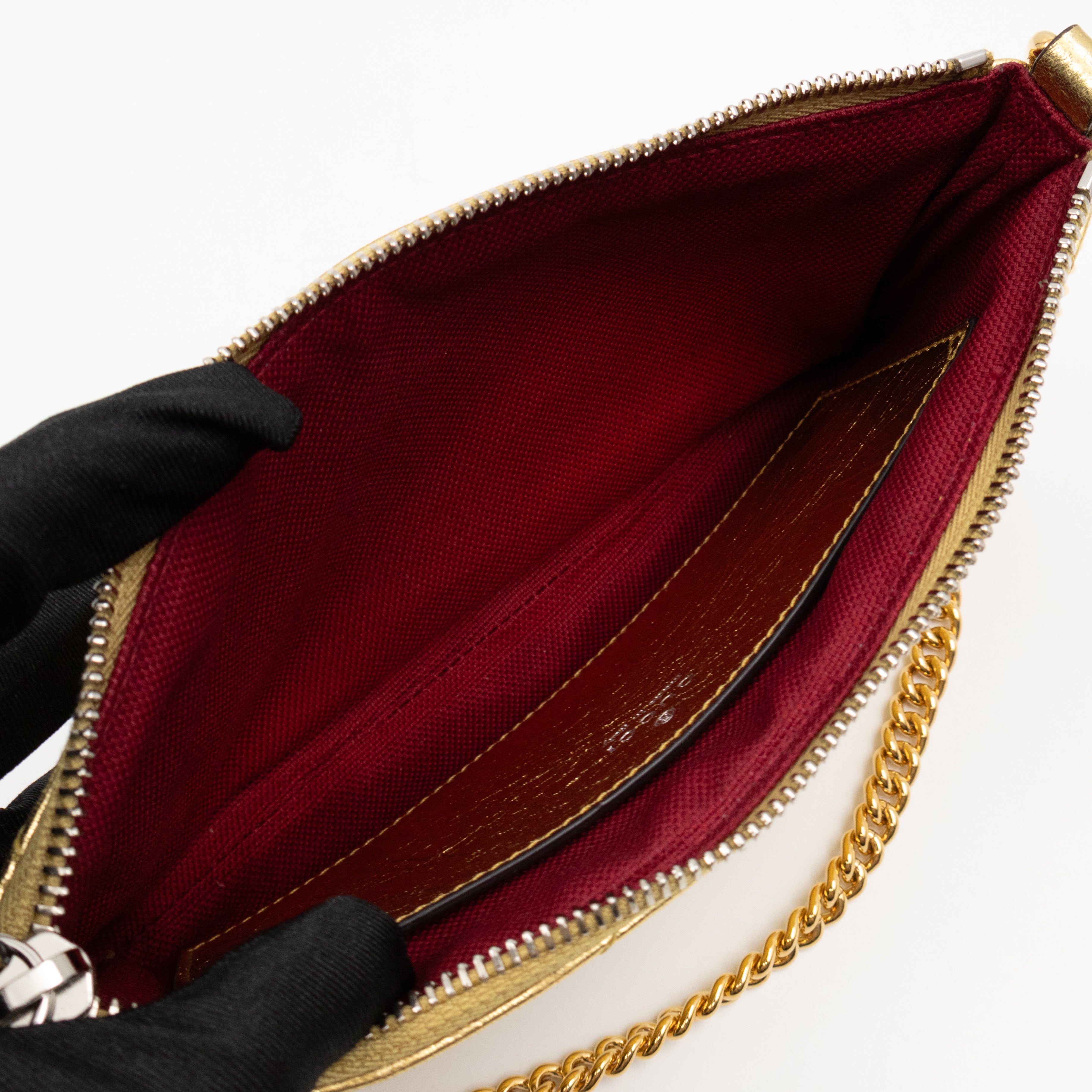 GG Marmont Chain Wallet Gold Crumpled Leather