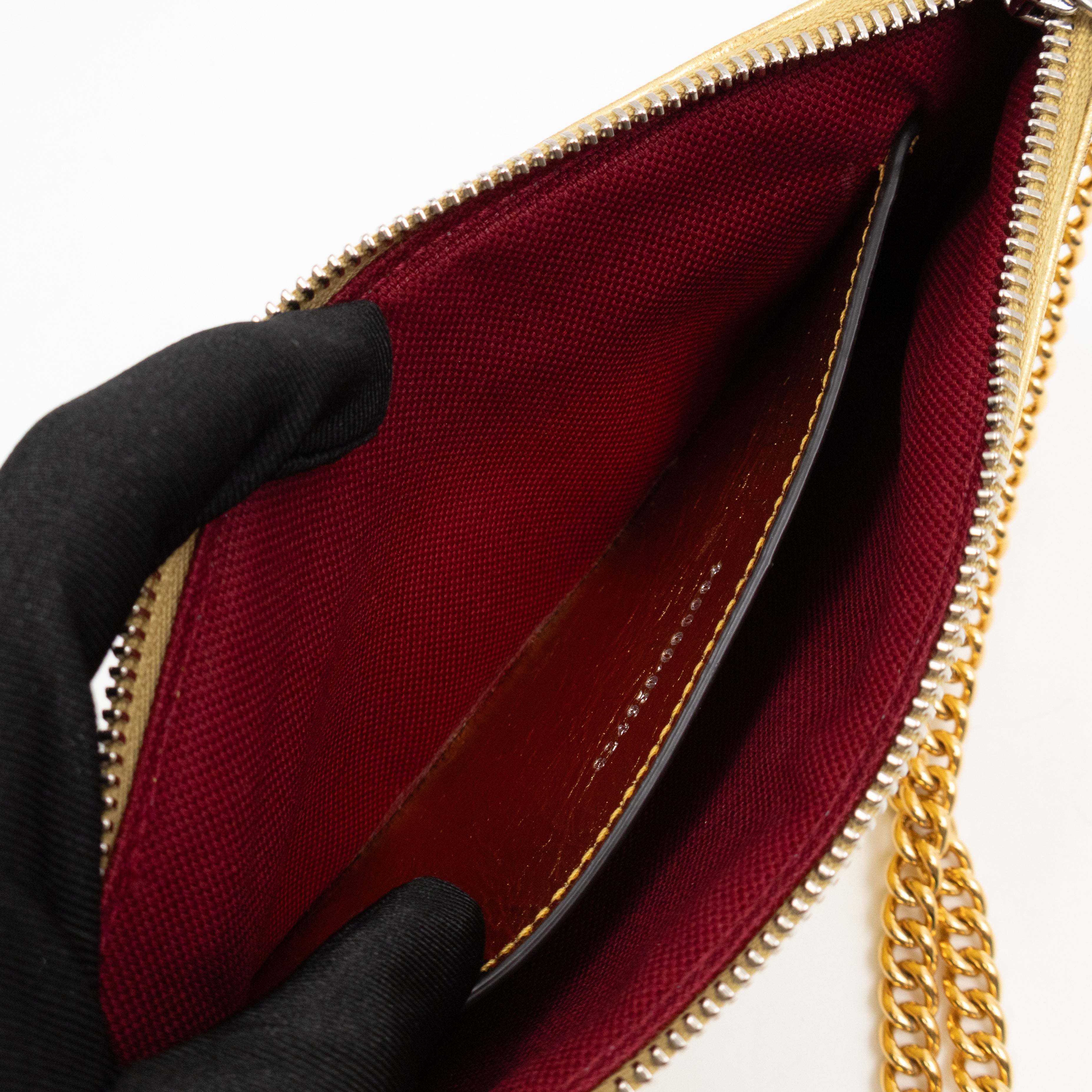 GG Marmont Chain Wallet Gold Crumpled Leather