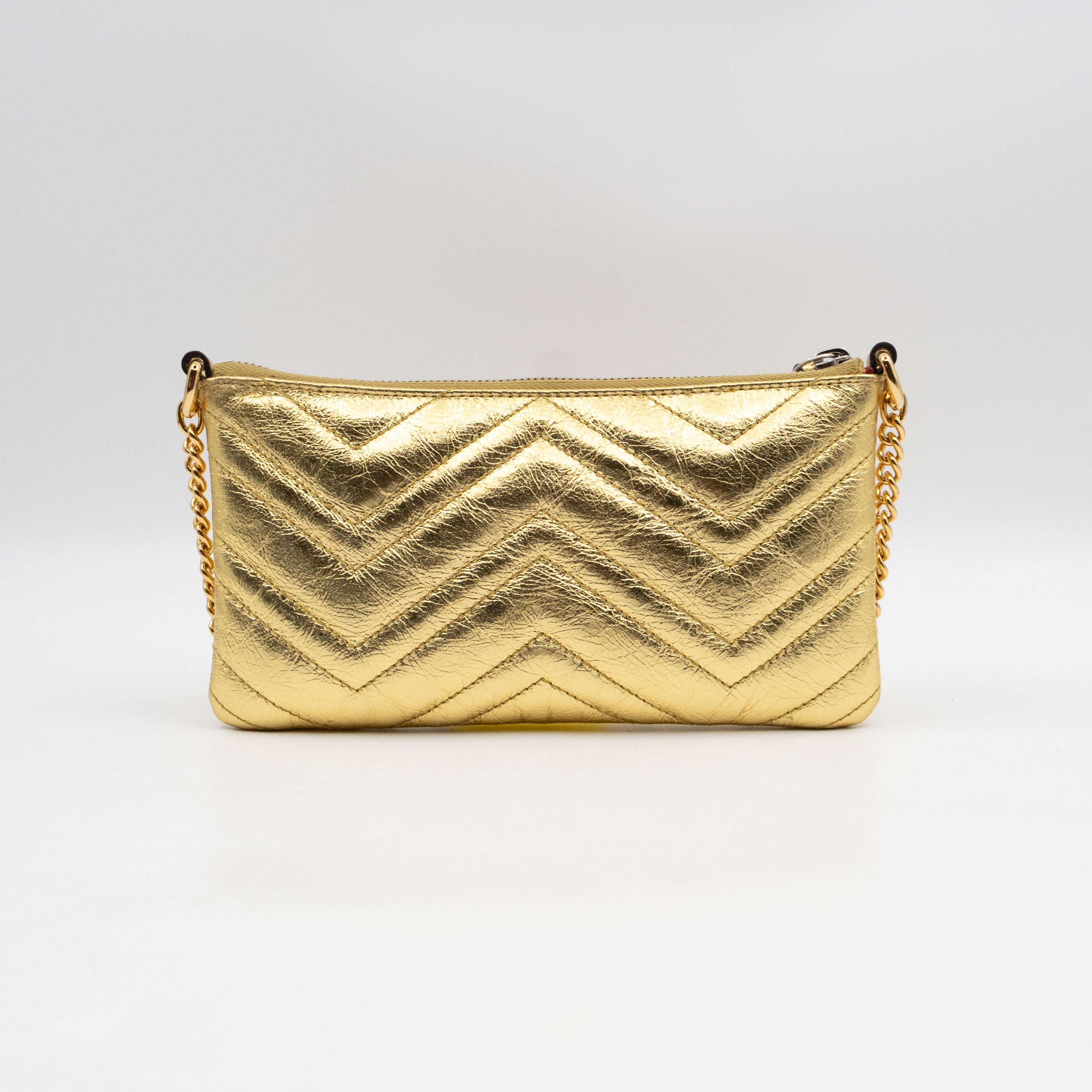 GG Marmont Chain Wallet Gold Crumpled Leather