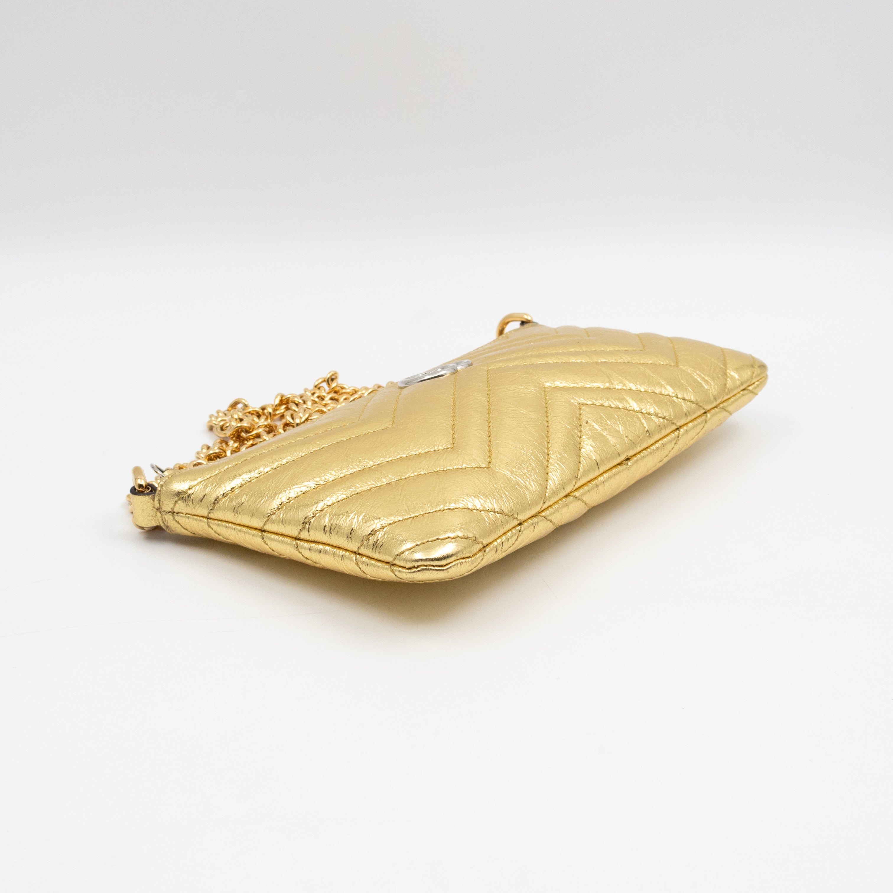 GG Marmont Chain Wallet Gold Crumpled Leather