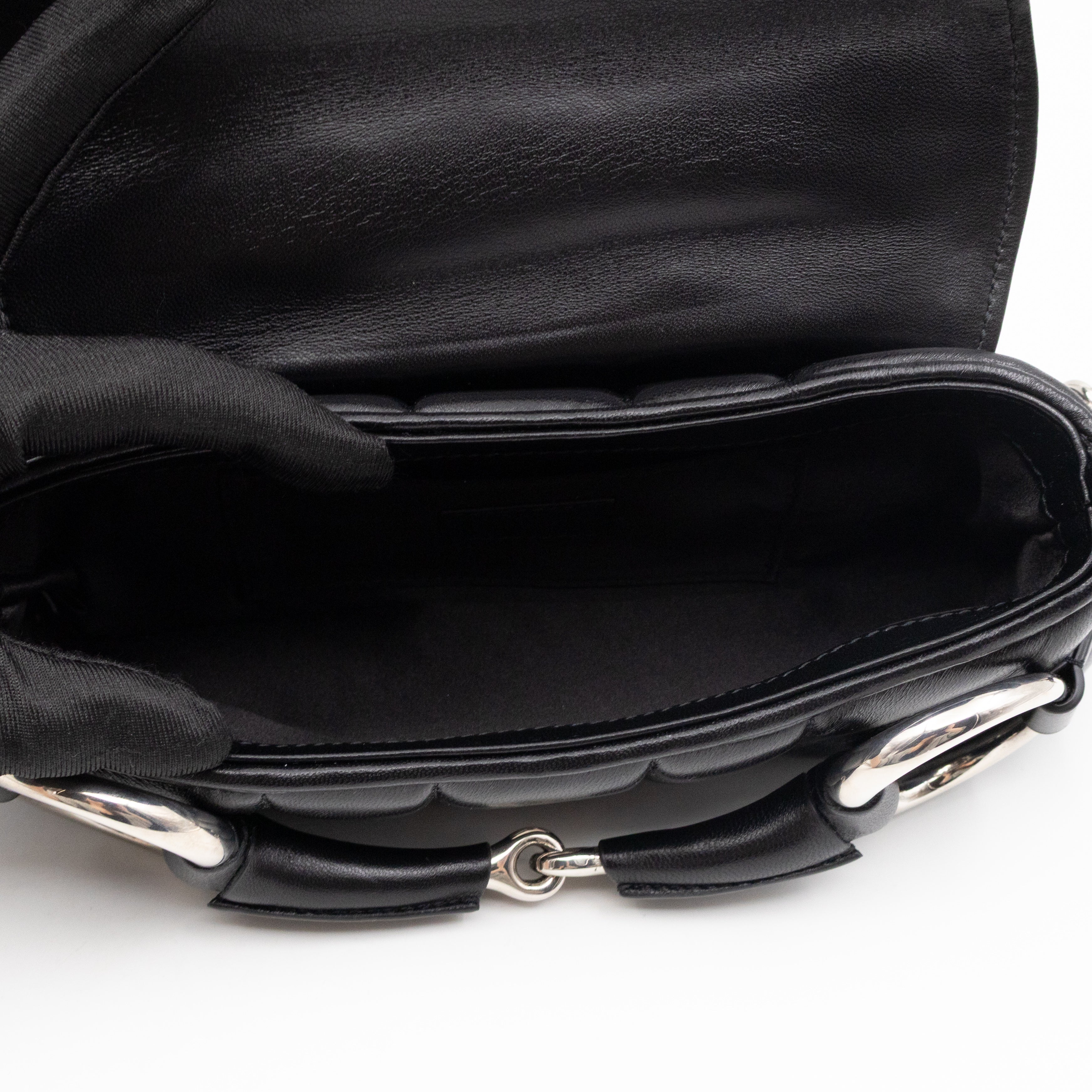 Horsebit Chain Small Shoulder Bag Black Quilted Lambskin Leather