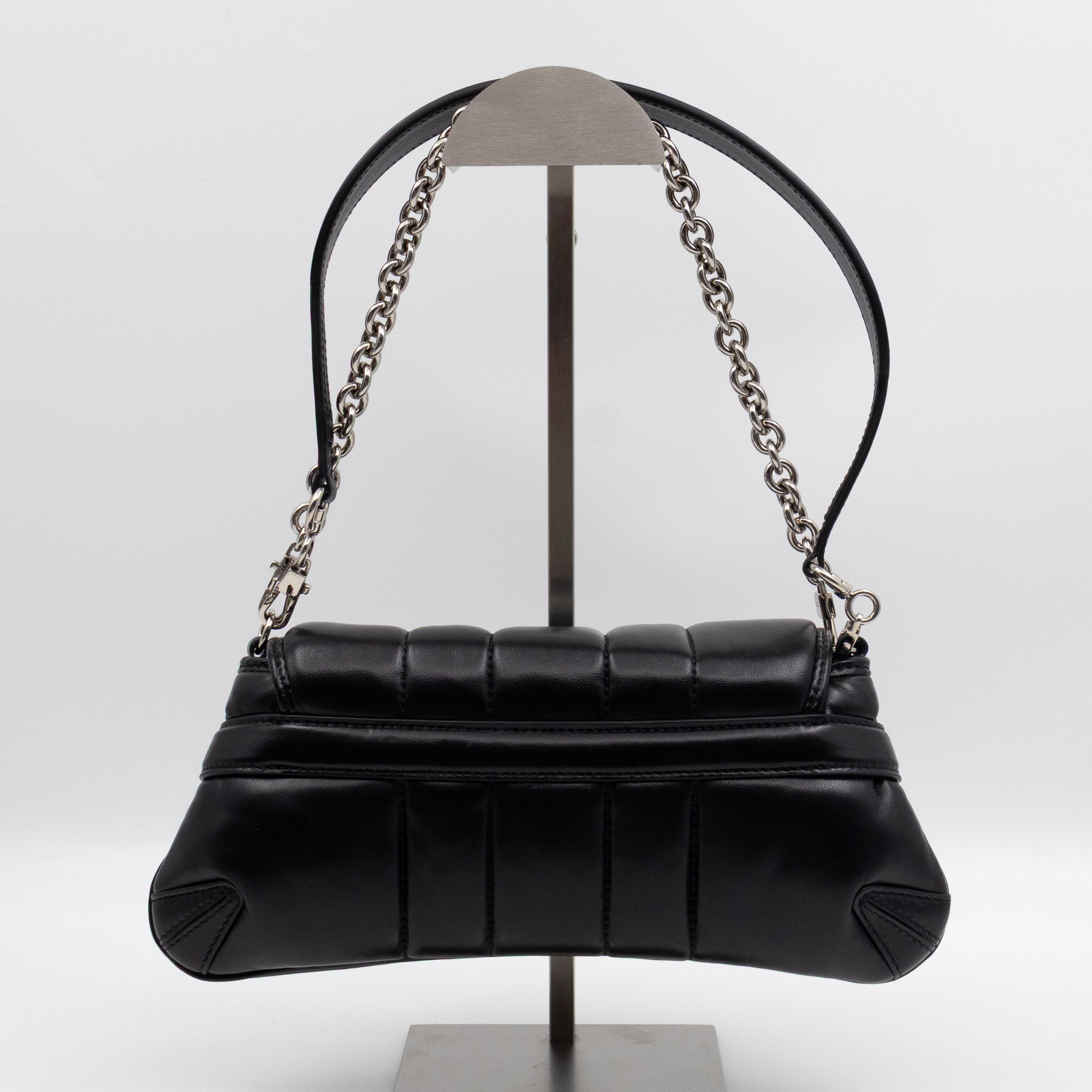 Horsebit Chain Small Shoulder Bag Black Quilted Lambskin Leather