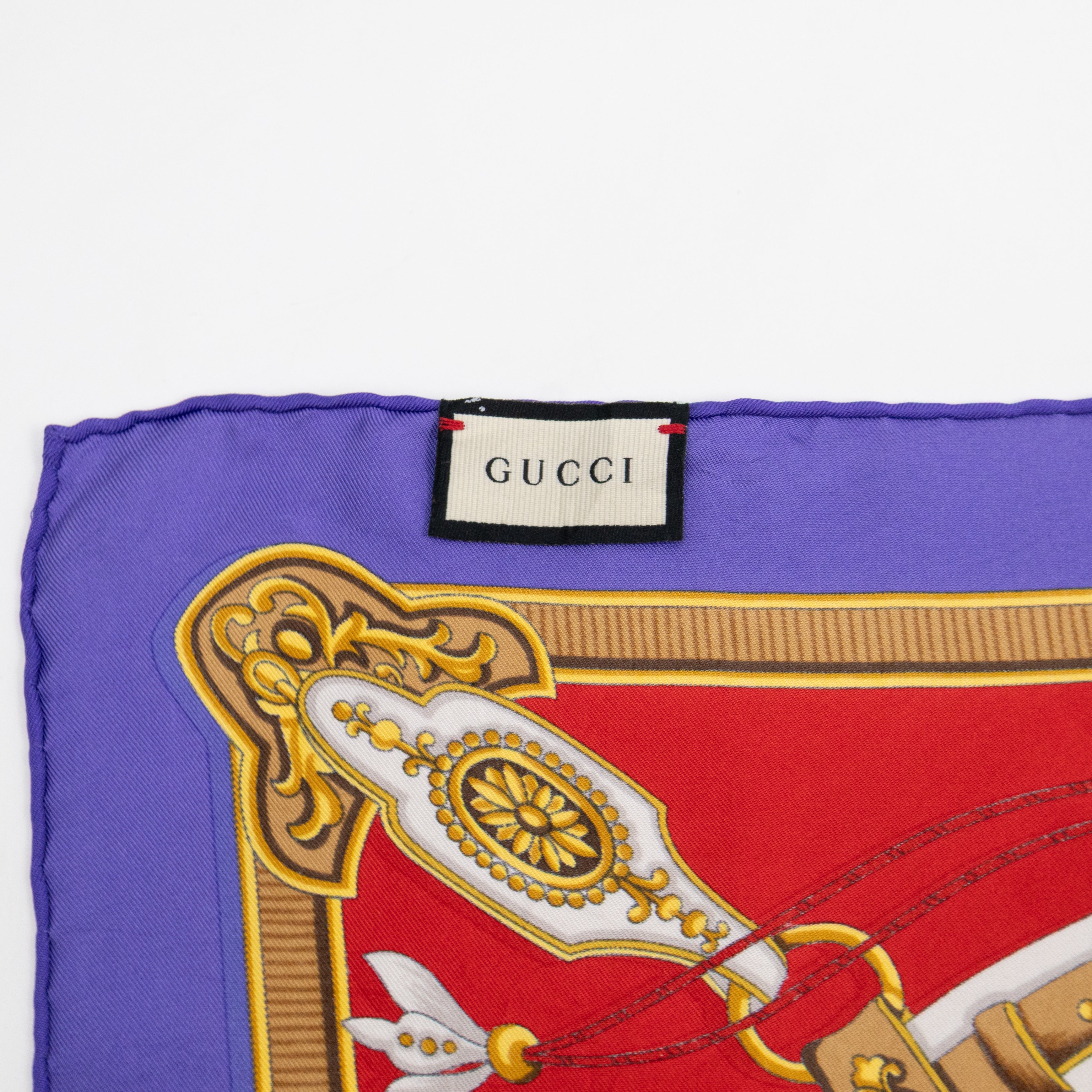 Silk Scarf 90 Flying Ducks Red & Purple